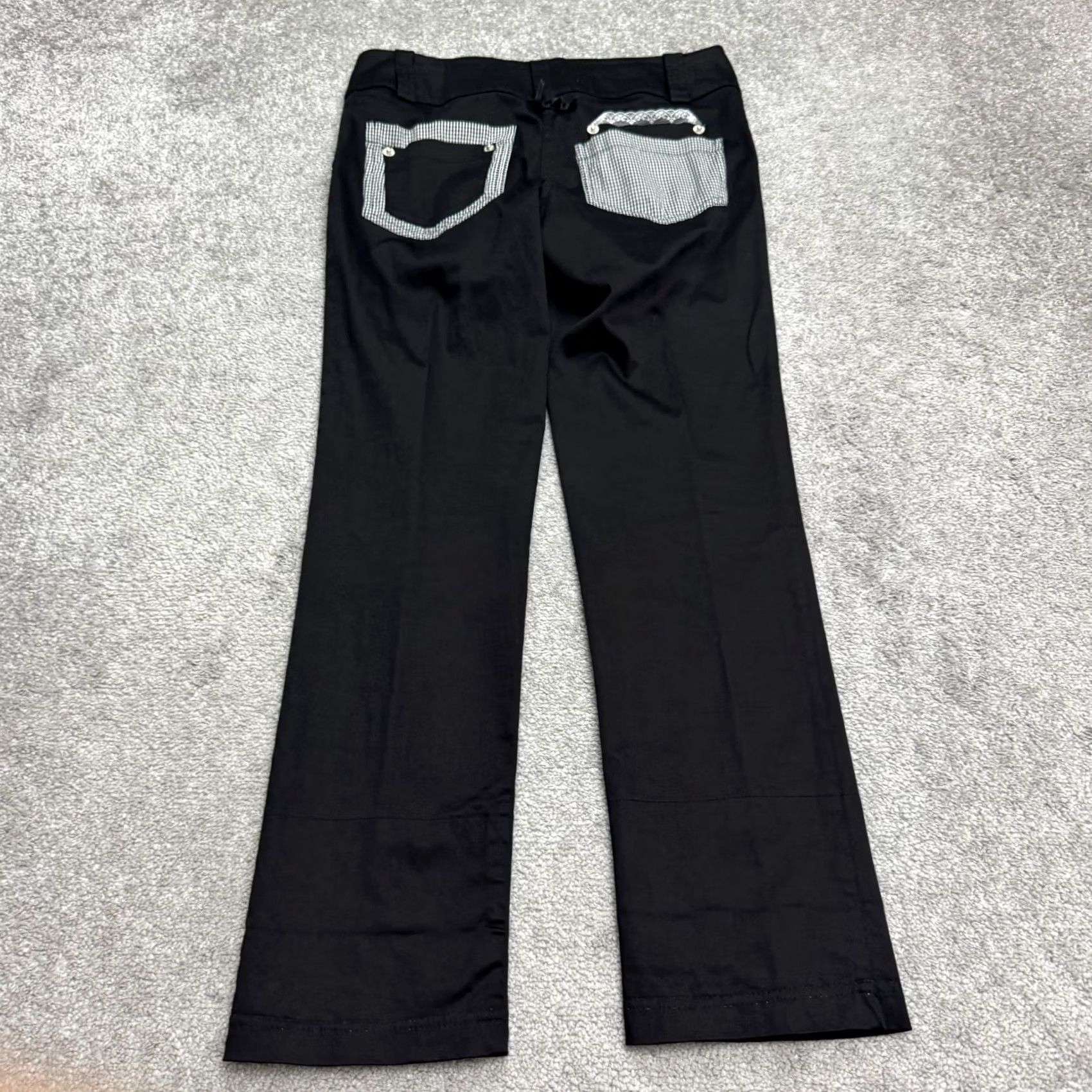 Vintage Na Na Paris Black Gingham Straight Leg Trouser Pants Womens 6 FR 8 Y2K Bows Button Casual Dressy Preppy Classic Size 28" / US 6 / IT 42 - 2 Thumbnail