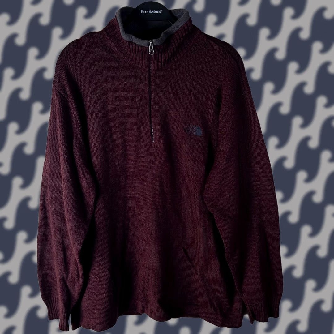 The North Face VINTAGE The North Face A5 Series Mens XL Burgundy Wool Blend Quarter Zip Knit Sweater Size US XL / EU 56 / 4 - 1 Thumbnail