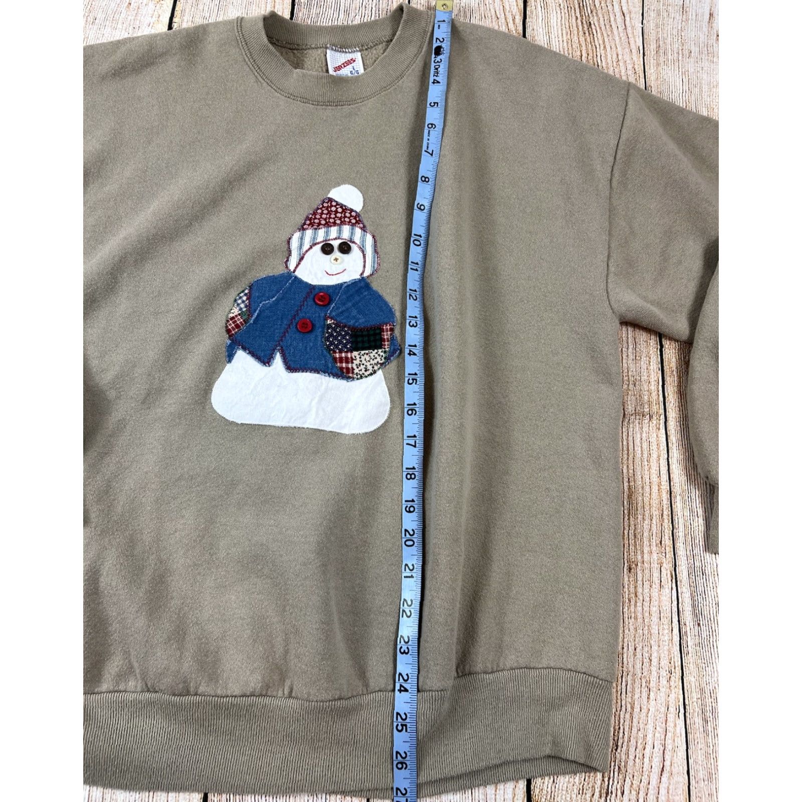 Jerzees VINTAGE Jerzees Sweatshirt Shirt Unisex Adults L Beige Quilted Winter Snowman Patch Pullover - Mens Womens Size L / US 10 / IT 46 - 6 Thumbnail