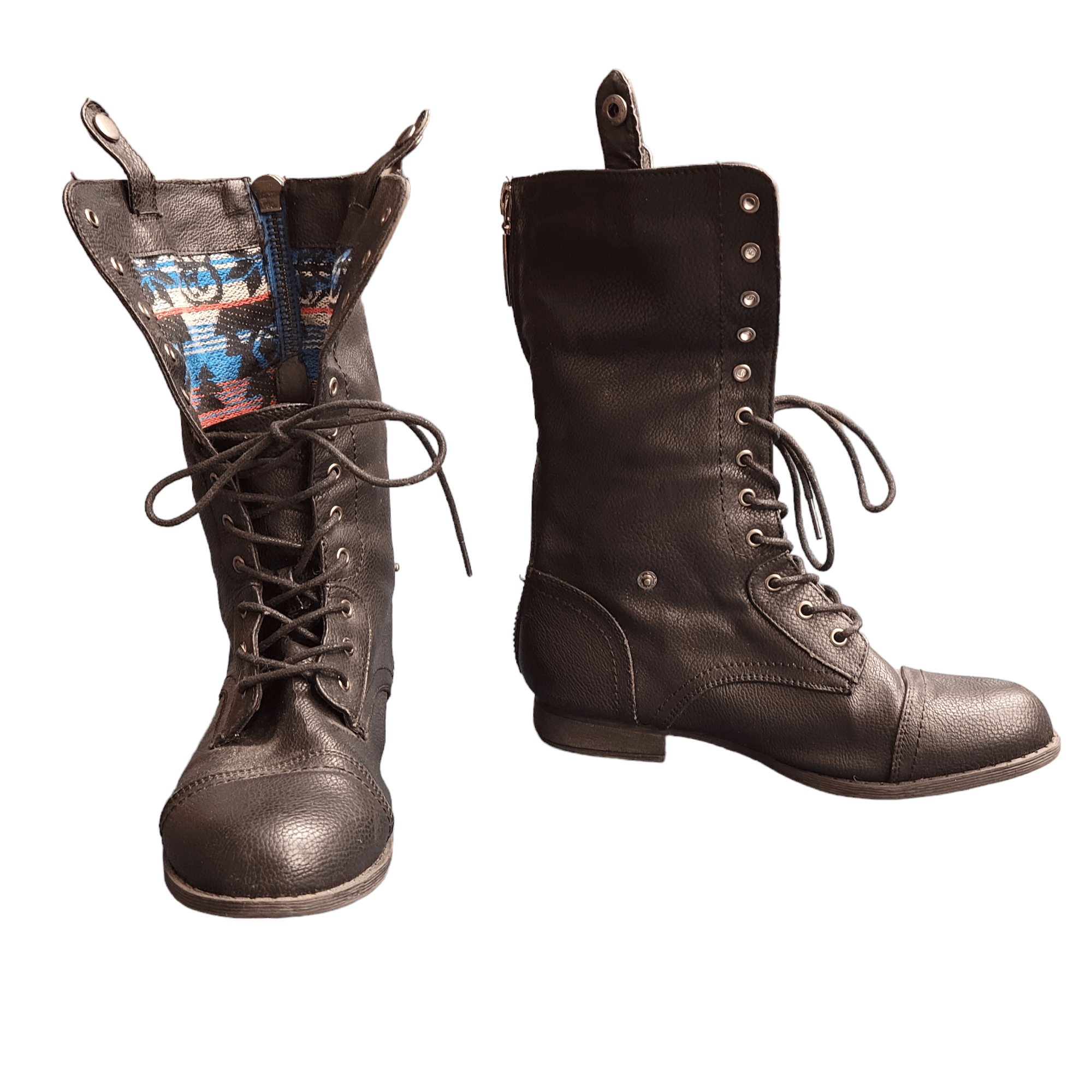 NBDN Nobrandedon Herstyle Black Southwestern Contrast Combat Boots Size US 7 / IT 37 - 2 Thumbnail