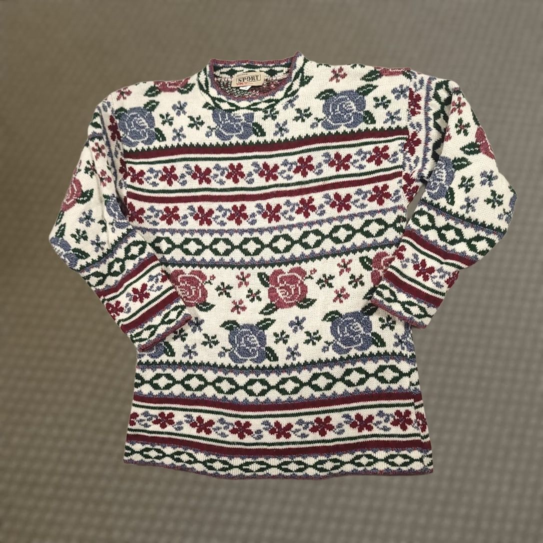 Vintage VINTAGE Carriage Court Floral Sweater Women Medium Knit Pullover Cottagecore 80s Crew Neck Long Sleeve All Seasons White Regular Womens Size M / US 6-8 / IT 42-44 - 1 Thumbnail