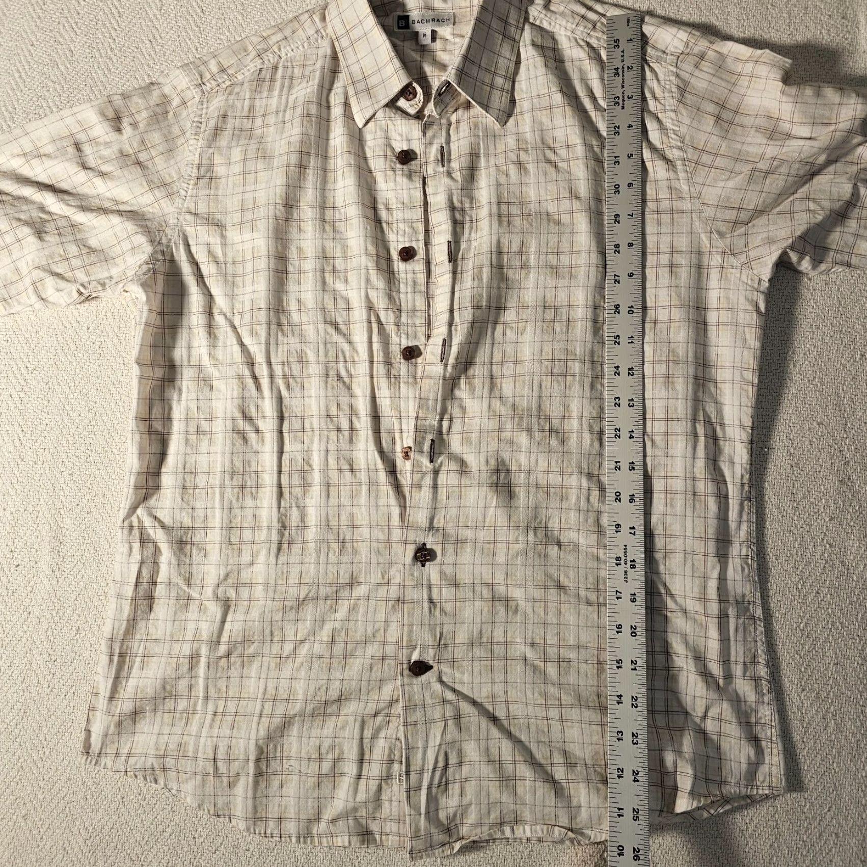 Vintage Bachrach Mens Short Sleeve Button Down Casual Shirt Size Medium White Checks Size US M / EU 48-50 / 2 - 3 Thumbnail