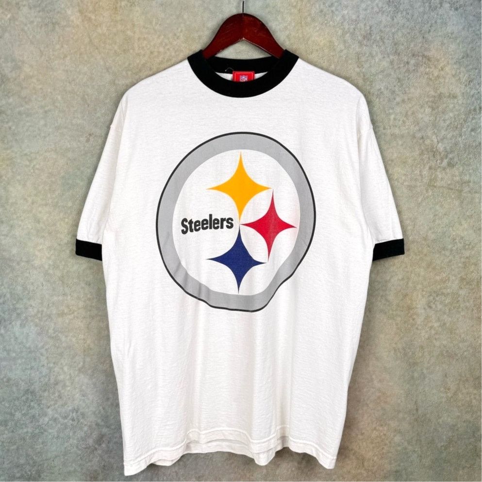NFL × Vintage VTG Pittsburgh Steelers NFL T Shirt Mens Sz L Ringer White Size US L / EU 52-54 / 3 - 1 Thumbnail