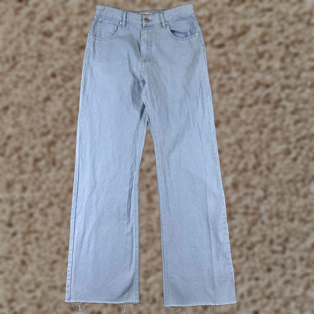 Vintage Project Indigo Jeans Womens 27 Blue Denim Wide-Leg Jeans 100% Cotton High Rise Distressed Pockets 5-Pocket Zip Inseam 30 in USA Vintage No Size 27" / US 4 / IT 40 - 1 Thumbnail