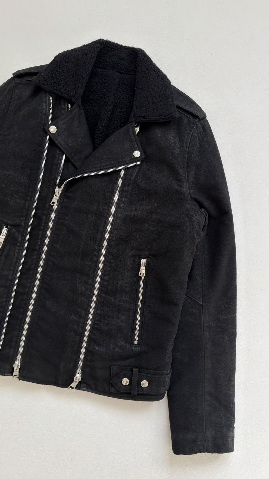 Balmain Black Cotton Sherpa Lined Biker Jacket Size US L / EU 52-54 / 3 - 4 Thumbnail