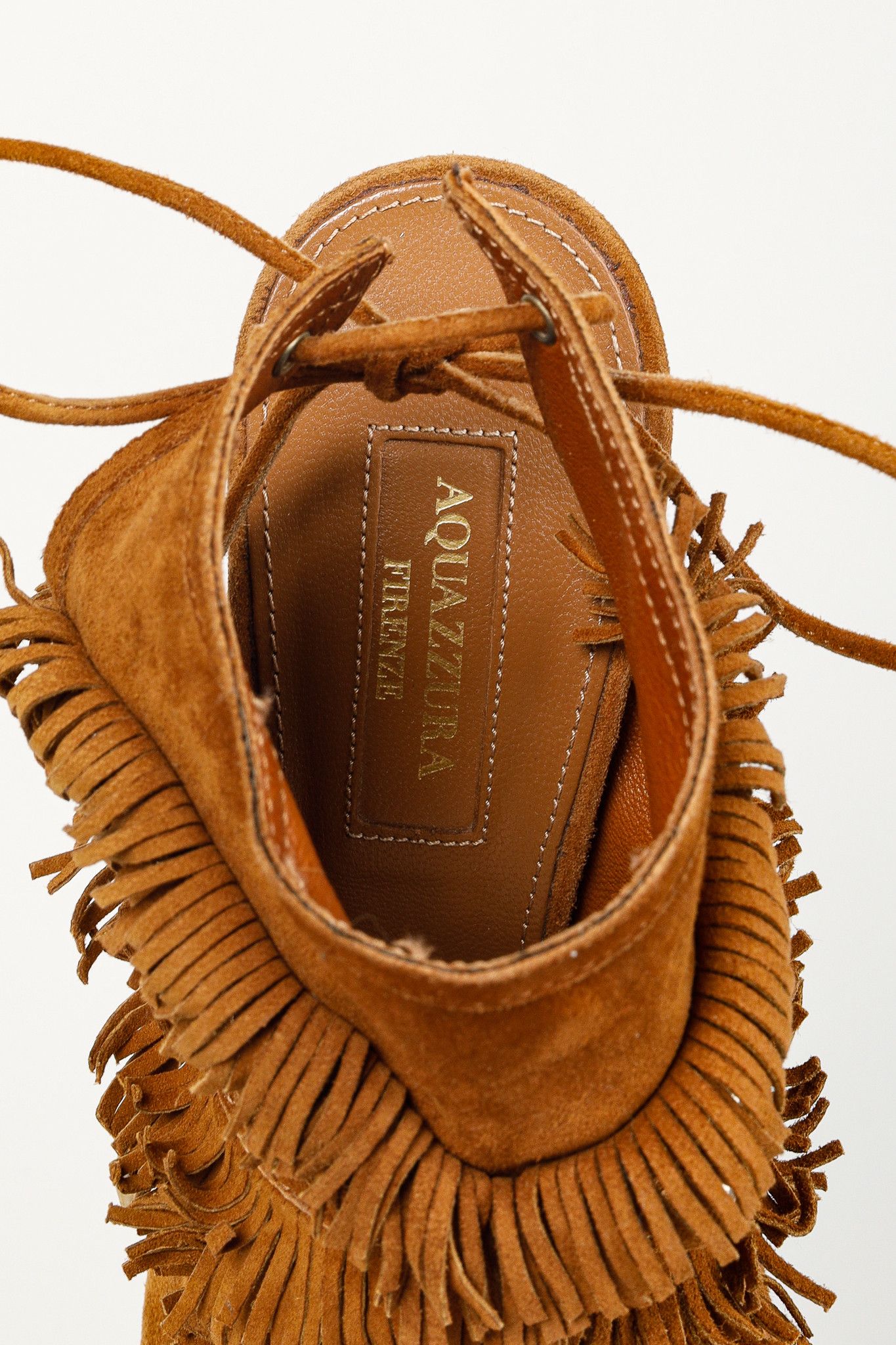 Aquazzura Aquazurra Brown Suede Sexy Fringe Heeled Sandals Size US 6.5 / IT 36.5 - 9 Thumbnail
