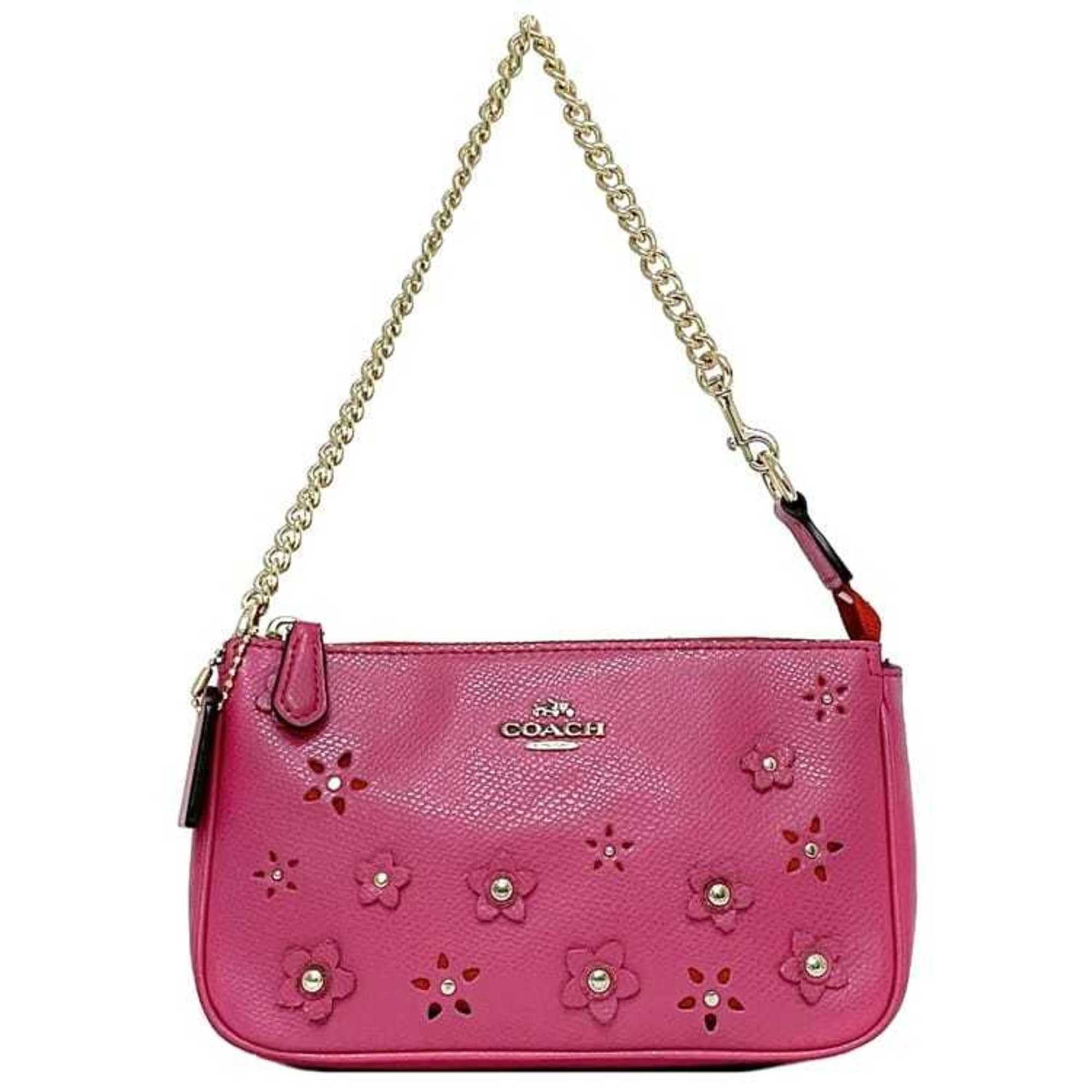 Coach Coach Pouch ec-24044 Pink F65471 PVC Leather Studs COACH Chain Flower Women's Size ONE SIZE - 1 Thumbnail