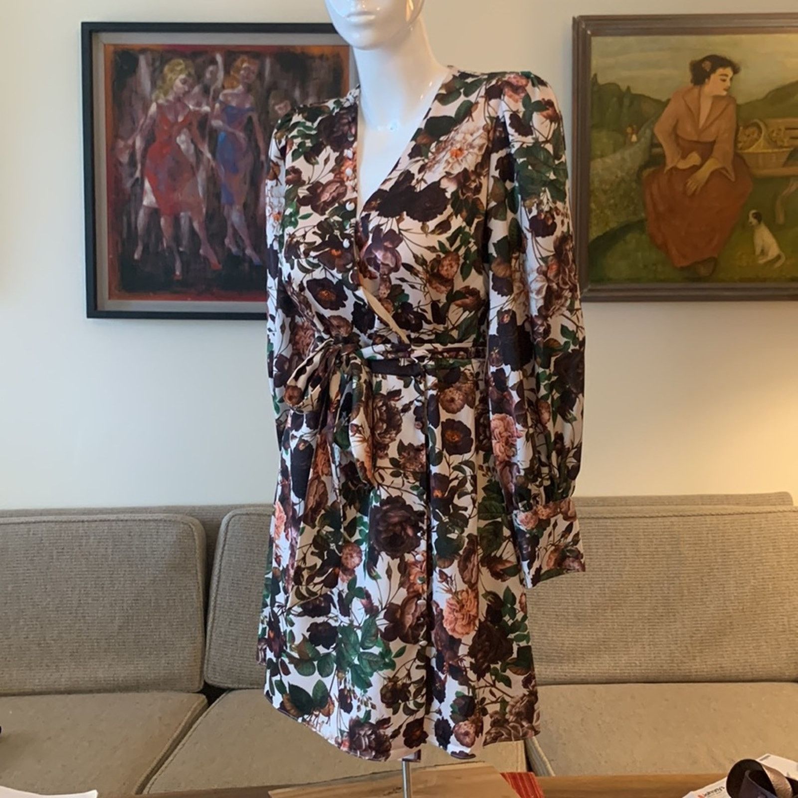 Vintage Alexia Admor moody dark floral wrap dress Size L / US 10 / IT 46 - 1 Thumbnail