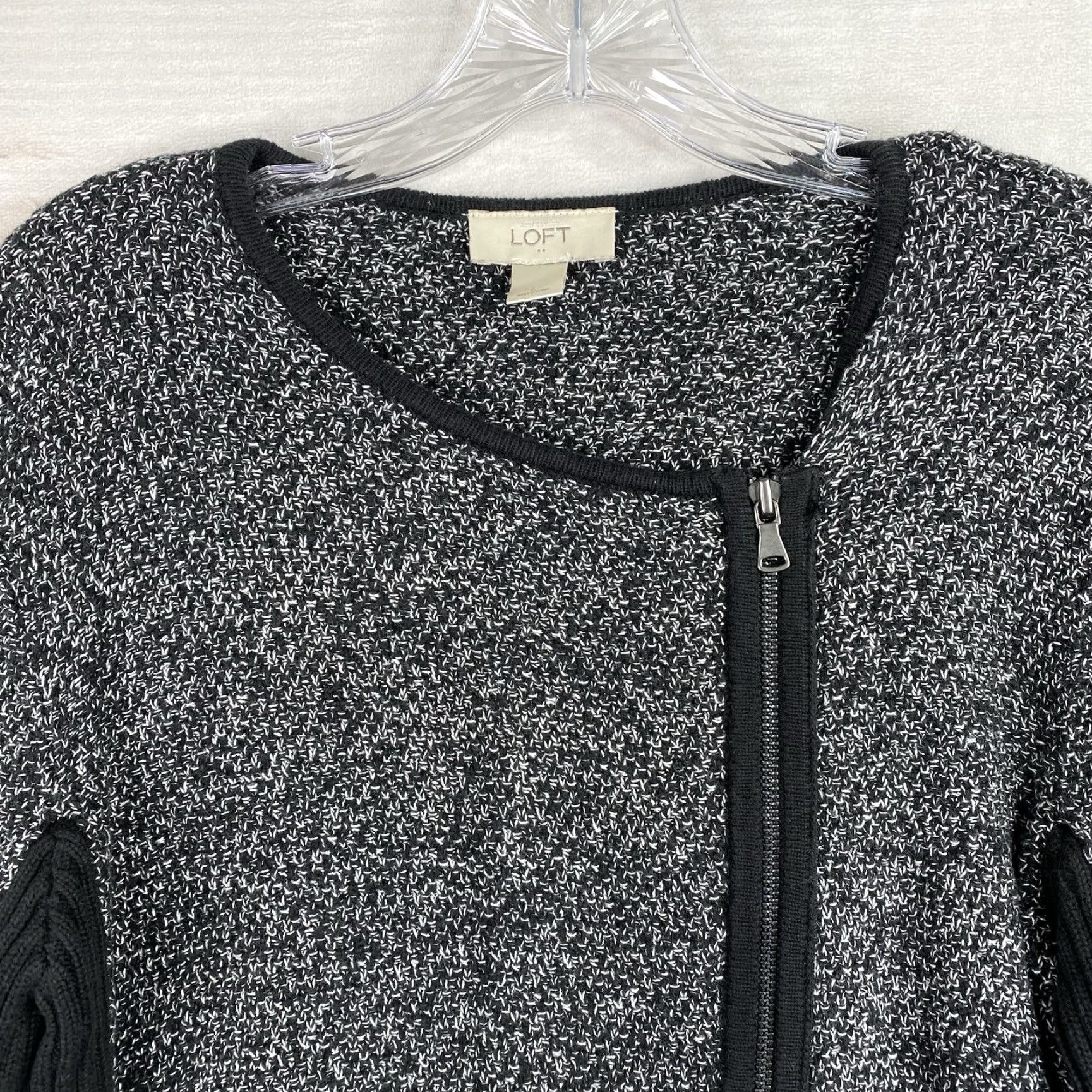 Loft LOFT Cardigan Sweater Womens L Black 100% Cotton Full Zip Zipper Tweed Speckled Size L / US 10 / IT 46 - 2 Thumbnail