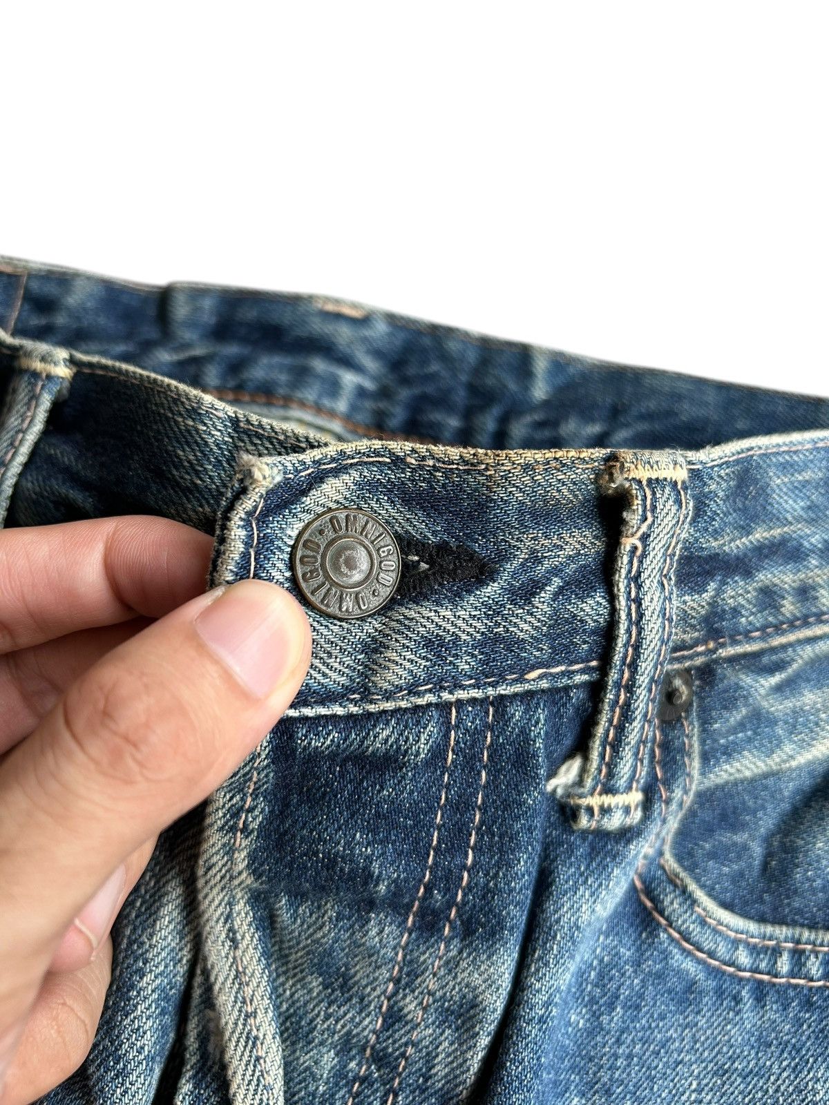 Japanese Brand × Kapital × Vintage Omnigod Selvedge Distressed Denim Jeans Size US 30 / EU 46 - 3 Thumbnail
