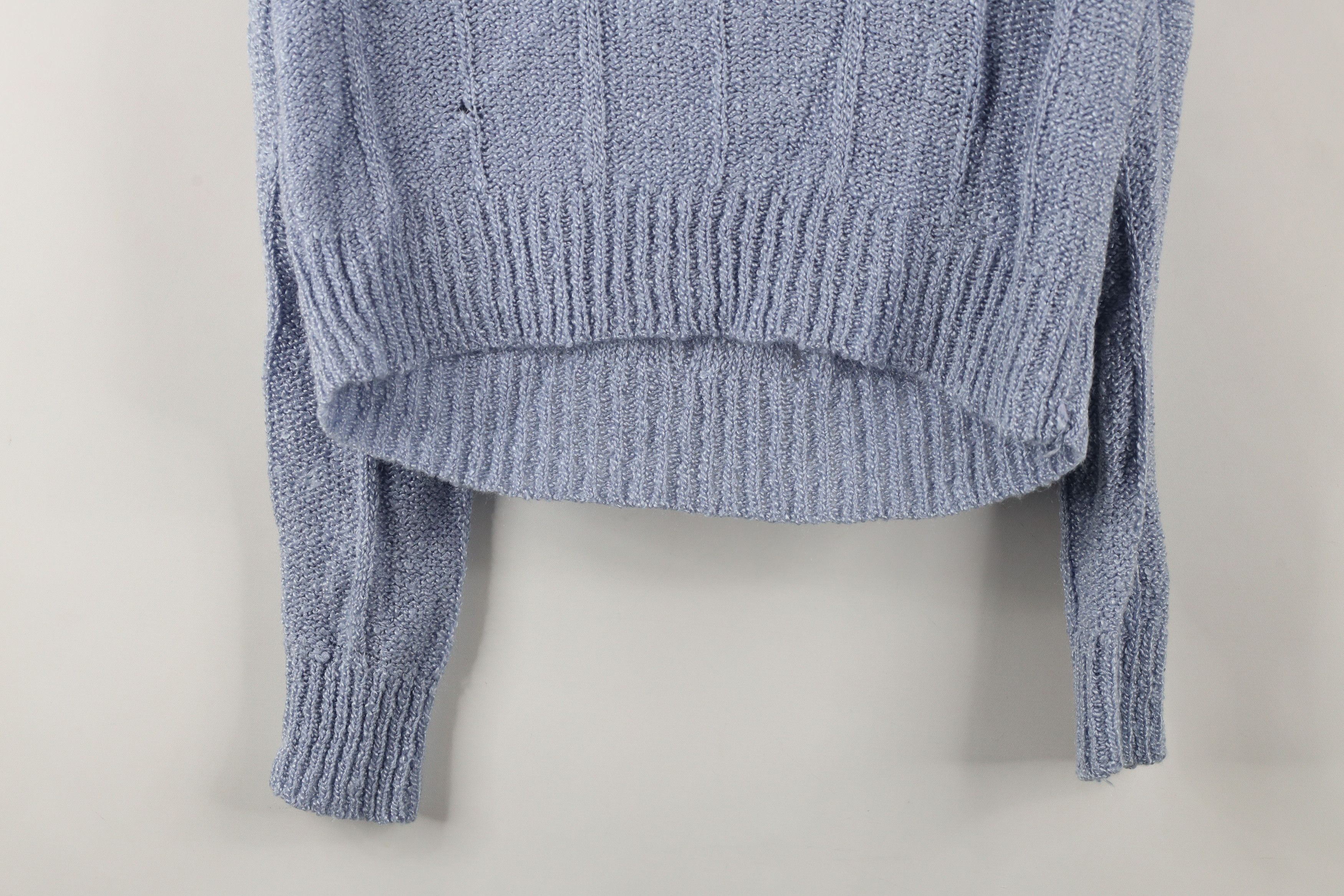 Vintage Vintage 90s Streetwear Distressed Knit V-Neck Sweater Blue Size L / US 10 / IT 46 - 12 Thumbnail