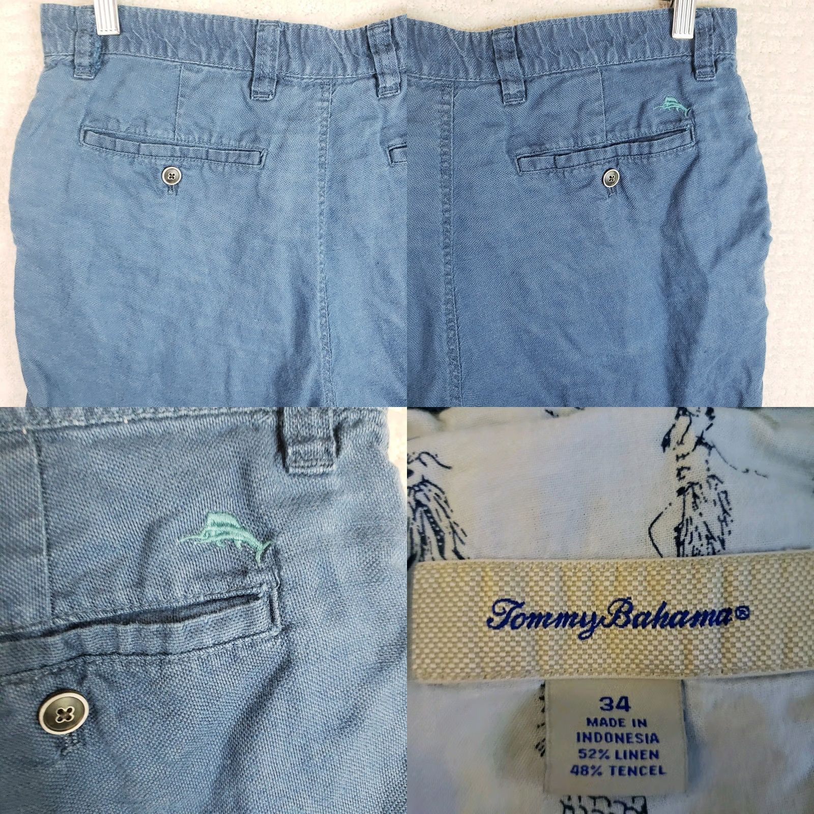 Tommy Bahama TOMMY BAHAMA Men's Bermuda Shorts Blue 34 Linen Tencel Blend 10" Inseam Flat Front Button Casual Travel Beach Size US 34 / EU 50 - 8 Thumbnail