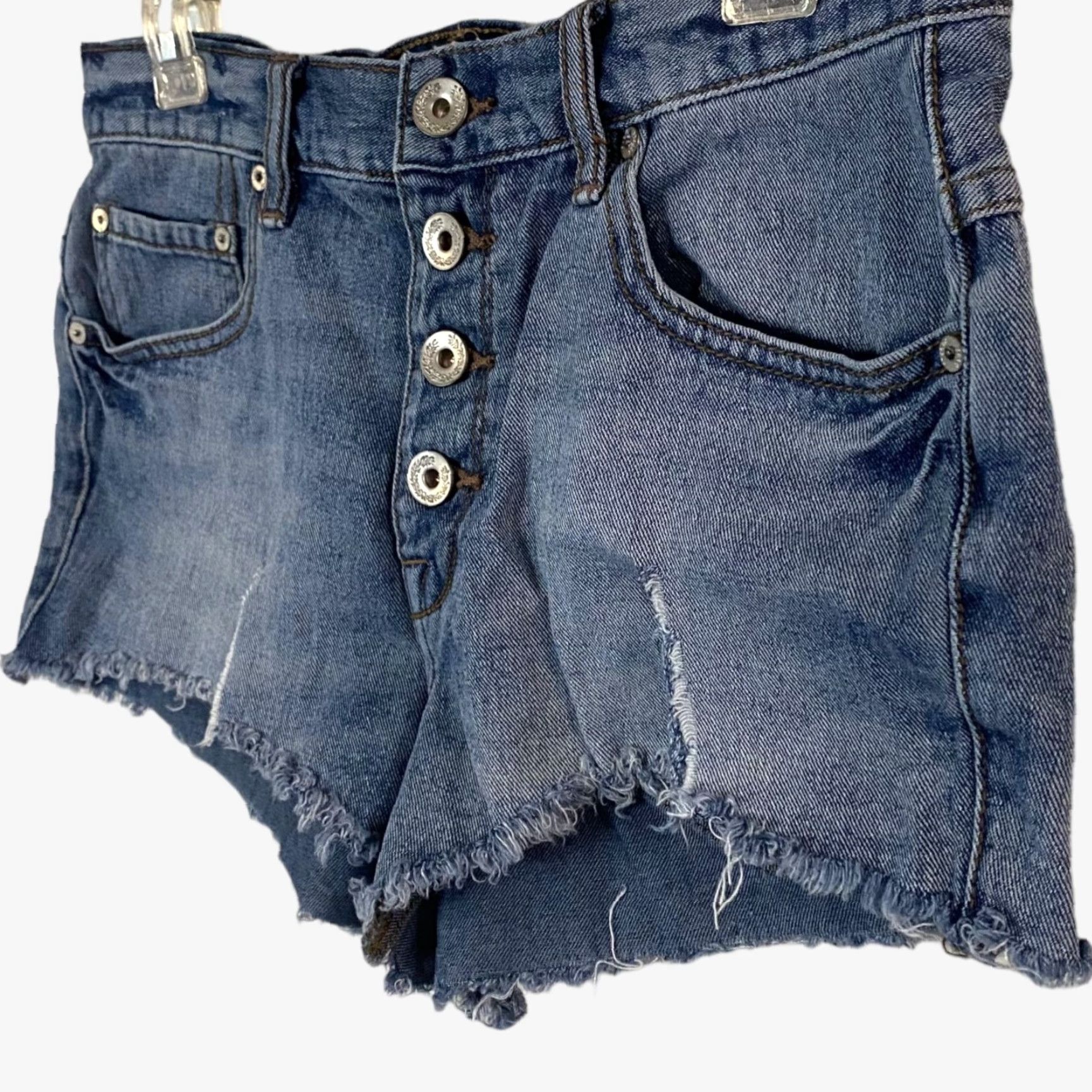 Free People Free People Shorts Denim Blue Jean Button Fly Raw Hem Medium Wash 100% Cotton Size 27 Womens Size 27" / US 4 / IT 40 - 2 Thumbnail