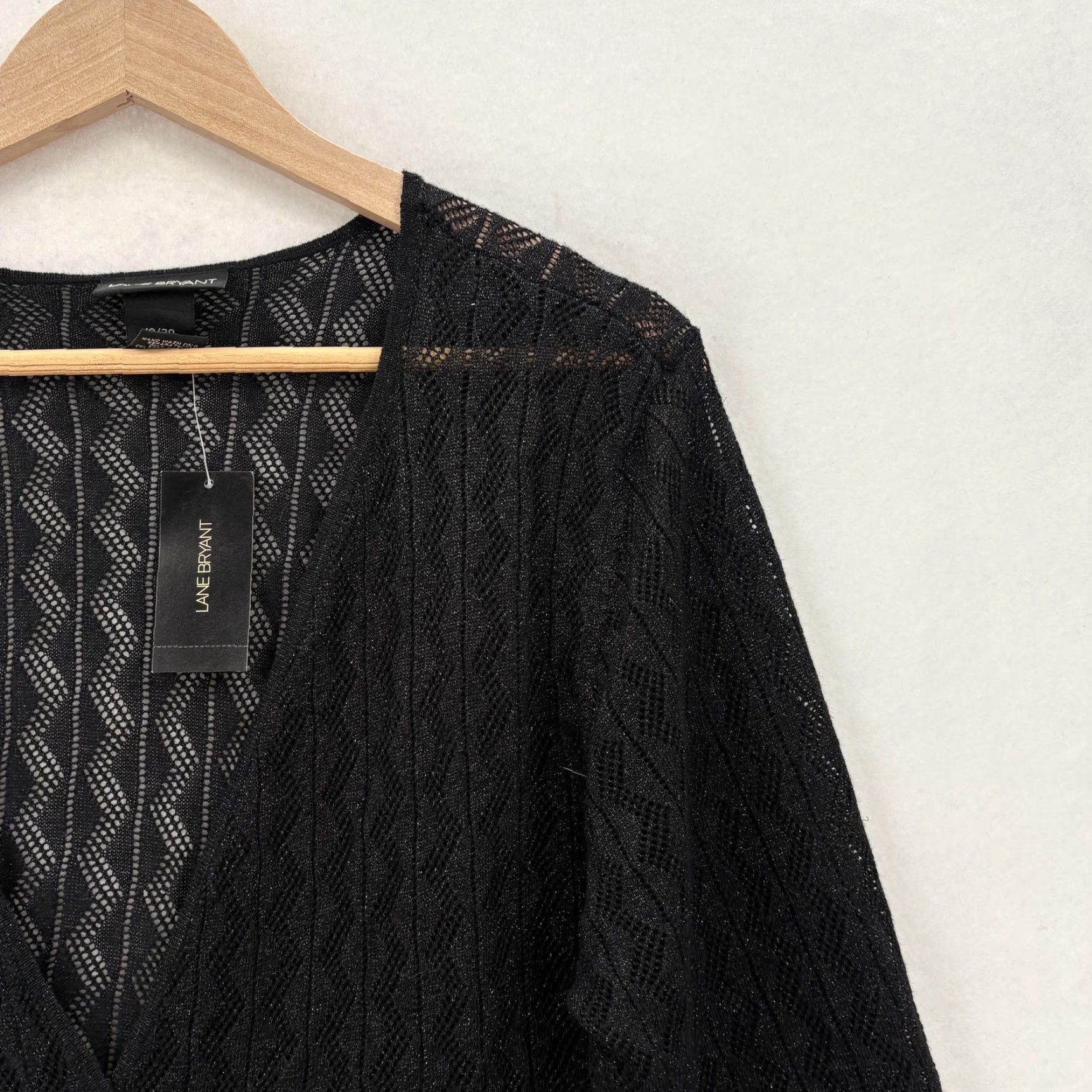 Vintage Lane Bryant Sweater Womens 18/20 Black Metallic Wrap 3/4 Sleeve Open Knit NWT Size XXL / US 16-18 / IT 52-54 - 2 Thumbnail