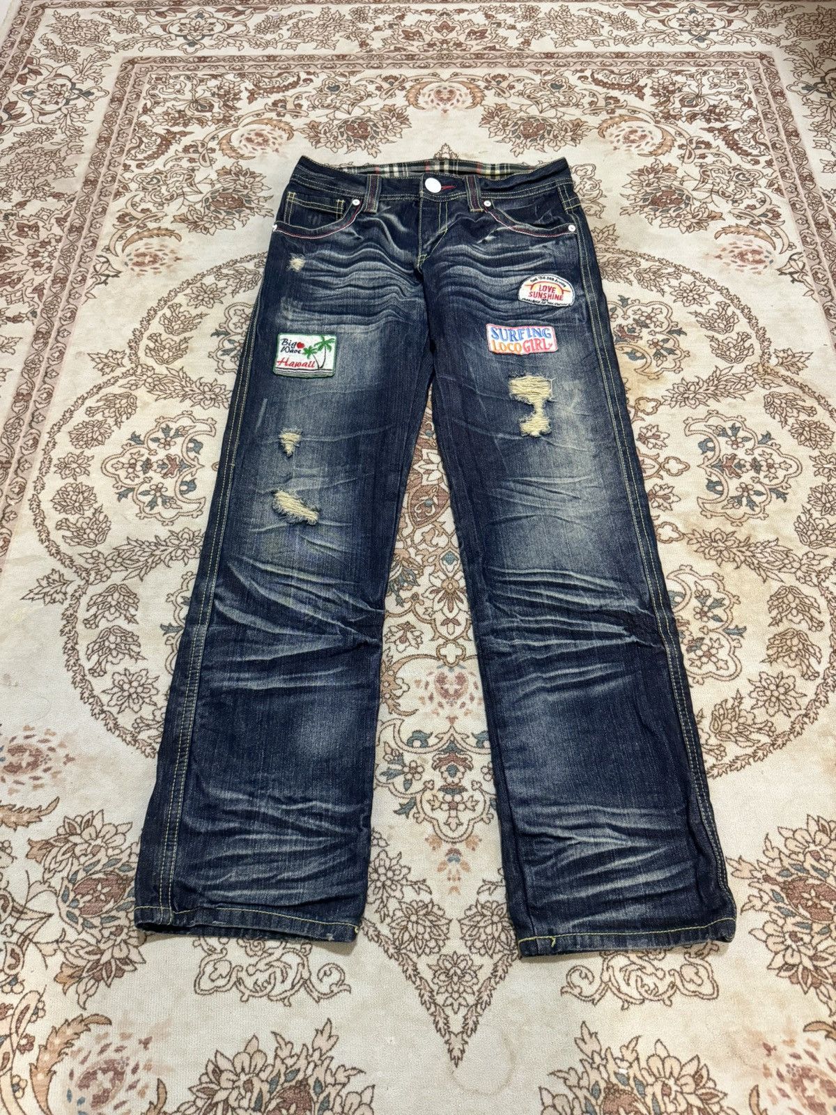 image of Vintage Surf Up! Patches Design Jeans in Blue, Men's (Size 30)