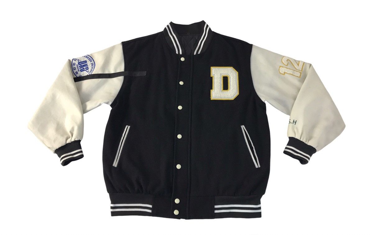 image of Bomber Jacket x Varsity Jacket VTG Dankook University Varsity Jacket Leather Snap Button in Black (
