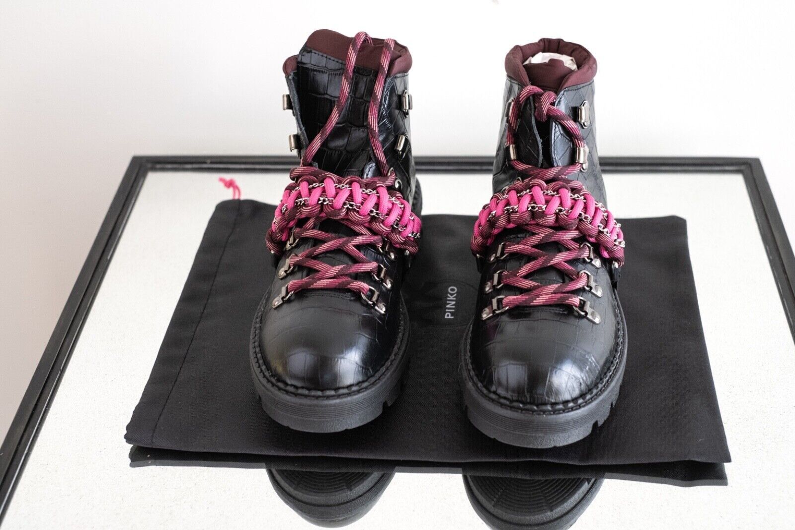 Pinko PINKO Zenzero Black Fuchsia Combat Boot Women New Size 38/8 Size US 8 / IT 38 - 10 Thumbnail