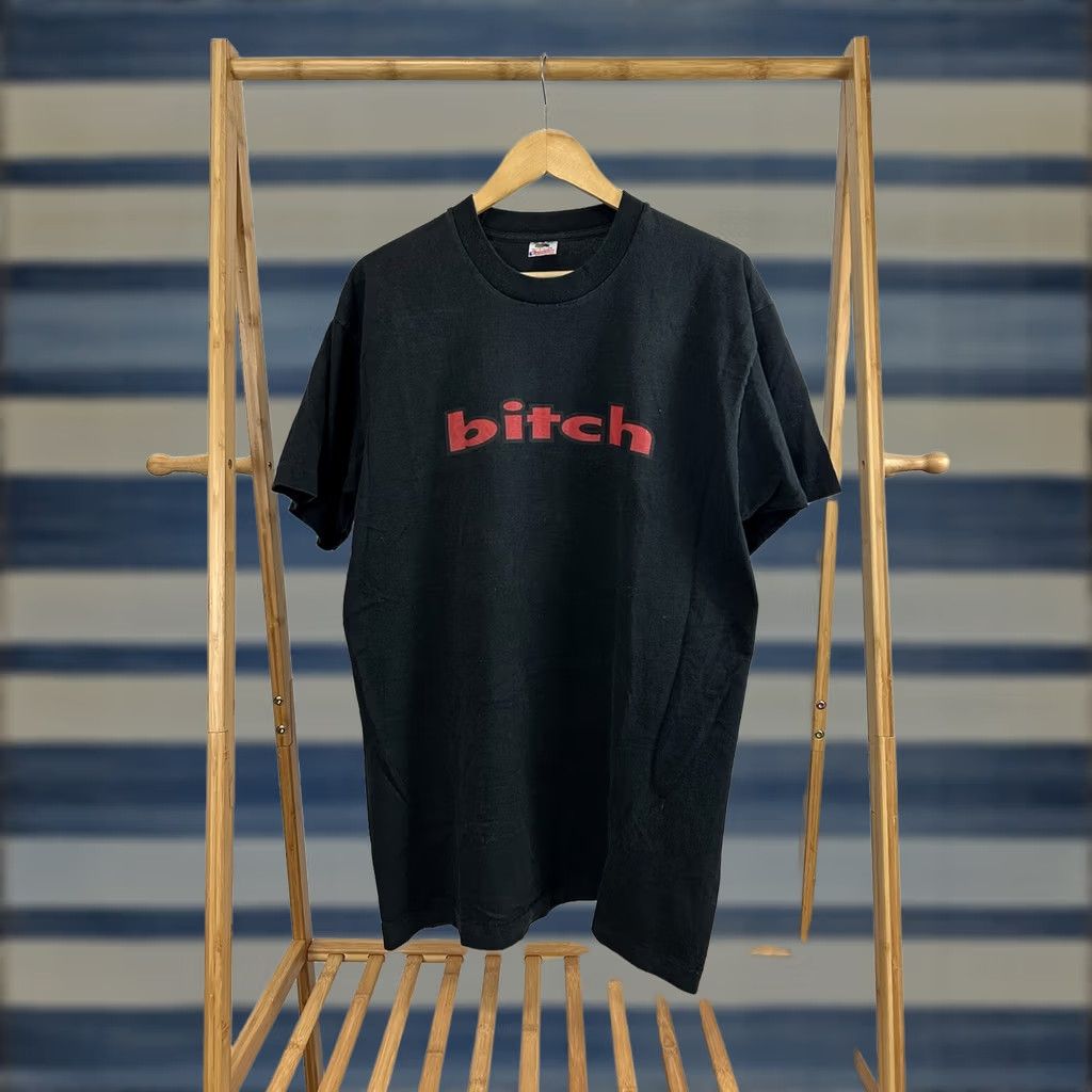 Fruit Of The Loom VTG 90s BITCH Simple Clean Spellout Skate Grunge Single Stitch Black T-Shirt XL Mens TS Shirt T-Shirt Nike? Size US XL / EU 56 / 4 - 1 Thumbnail