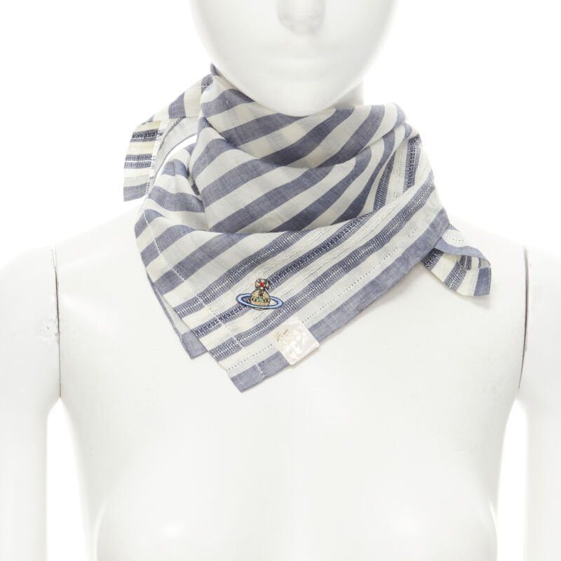 Vivienne Westwood VIVIENNE WESTWOOD blue white nautical stripe orb logo handkerchief neckscarf Size ONE SIZE - 1 Thumbnail