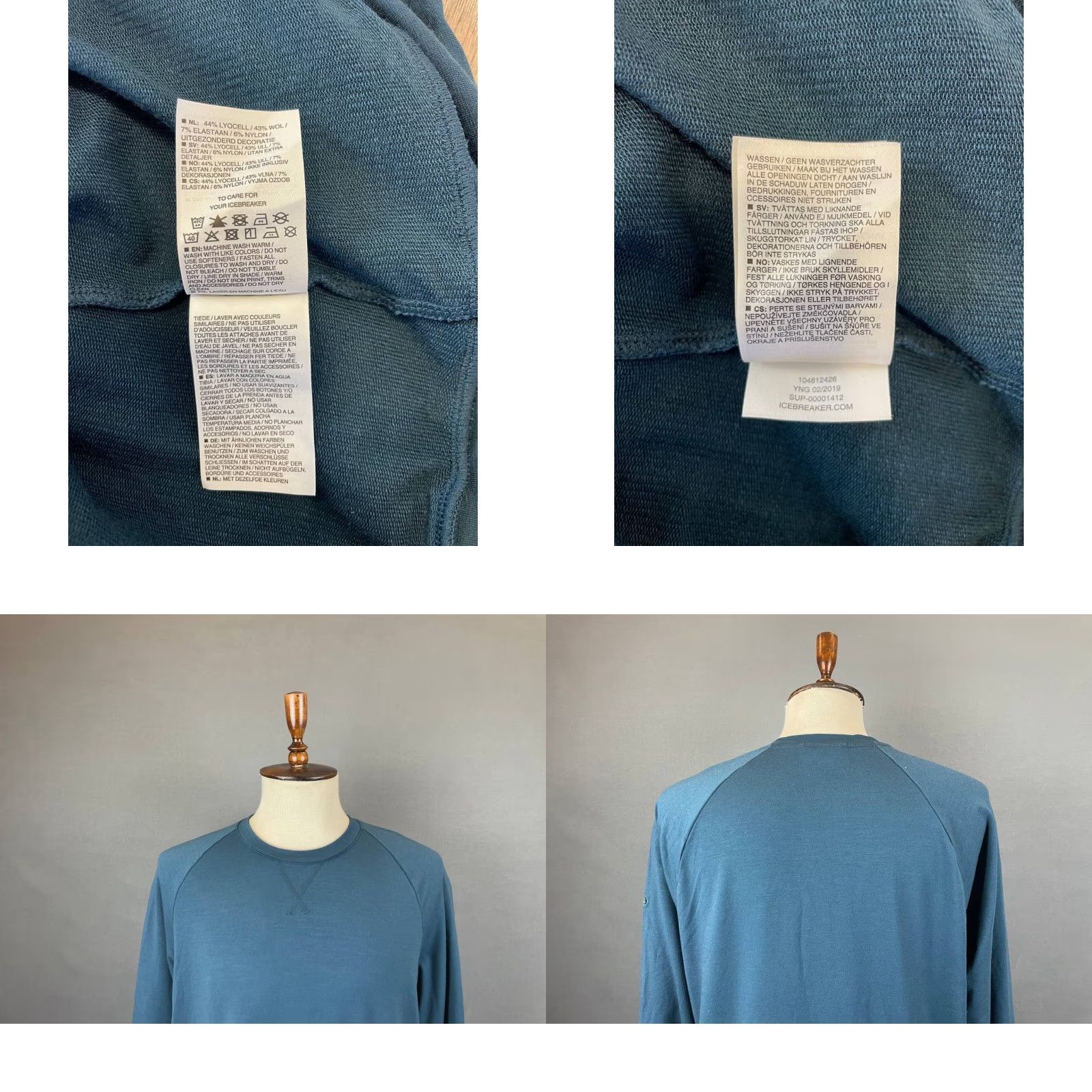 Icebreaker Icebreaker Cool-Lite Sweatshirt XL Blue Lyocell Crew Neck Long Sleeve Men Regular Pullover All Seasons Breathable Solid Size US XL / EU 56 / 4 - 9 Thumbnail