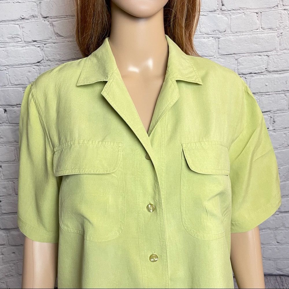 Other Vintage Silk Ncounter Light Green Short Sleeve Button Blous Size M / US 6-8 / IT 42-44 - 2 Thumbnail