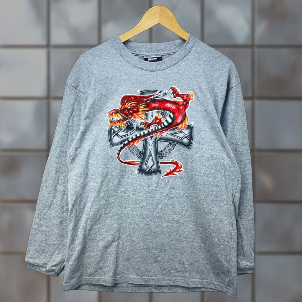 JNCO VINTAGE Dragon Cross Flames Long Sleeve Shirt Men L Gray Reversible 90s JNCO Style Size US L / EU 52-54 / 3 - 1 Thumbnail