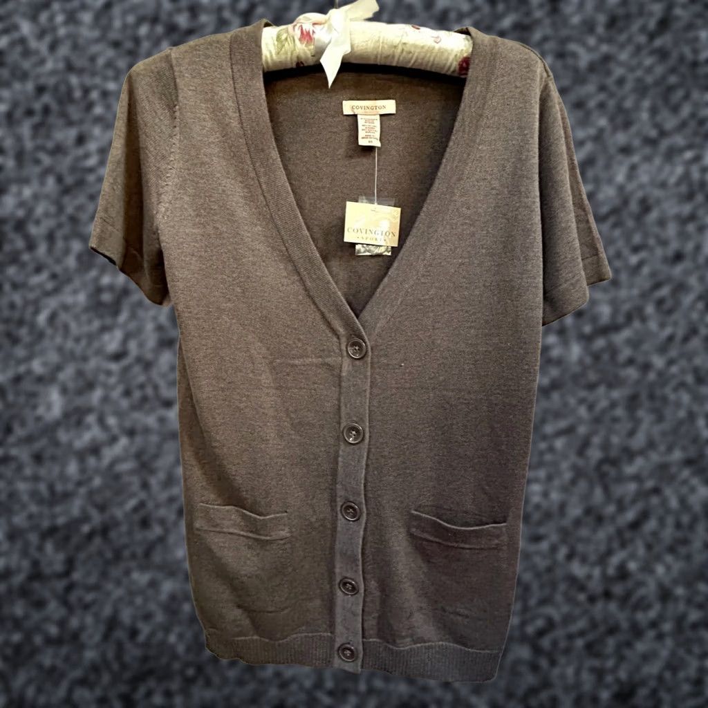 Vintage Covington Sweater Womens Small Brown V-Neck Short Sleeve Button Cardigan Size S / US 4 / IT 40 - 1 Thumbnail