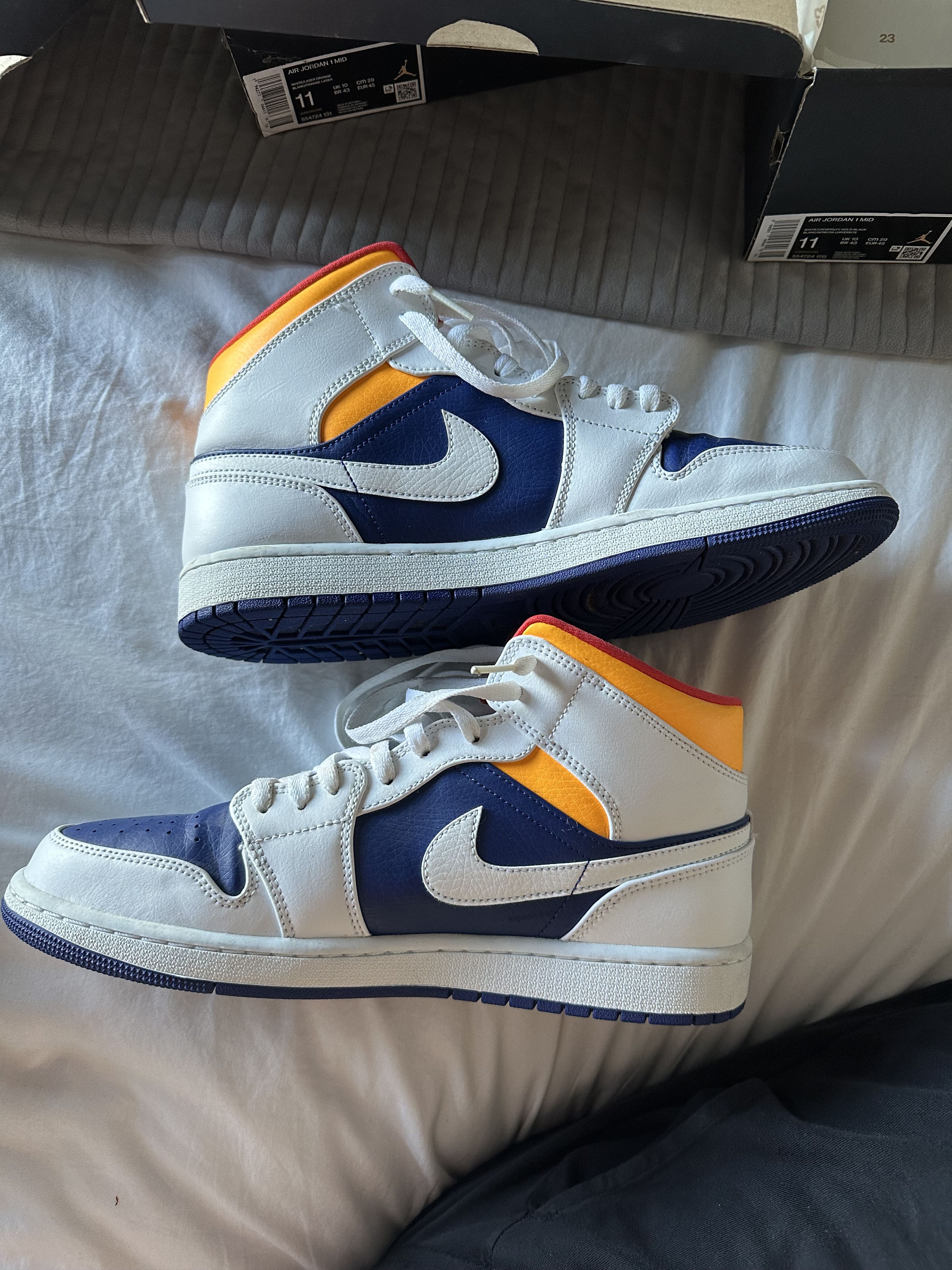 Nike Jordan 1 mid royal blue laser orange Size US 11 / EU 44 - 1 Thumbnail