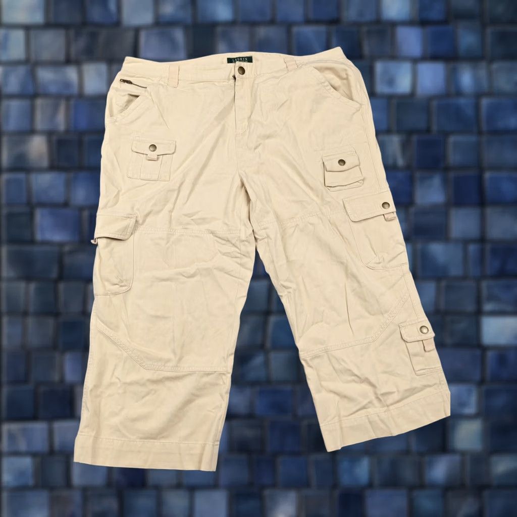 Ralph Lauren Lauren Ralph Lauren Pants Womens 22W Beige Cargo Twill Capri Crop Pockets Size 40" / US 18 - 1 Thumbnail