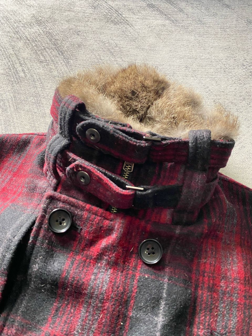 If Six Was Nine Rattle Trap Wool Plaid Rabbit Fur Collar Peacoat Jacket Size US M / EU 48-50 / 2 - 3 Thumbnail