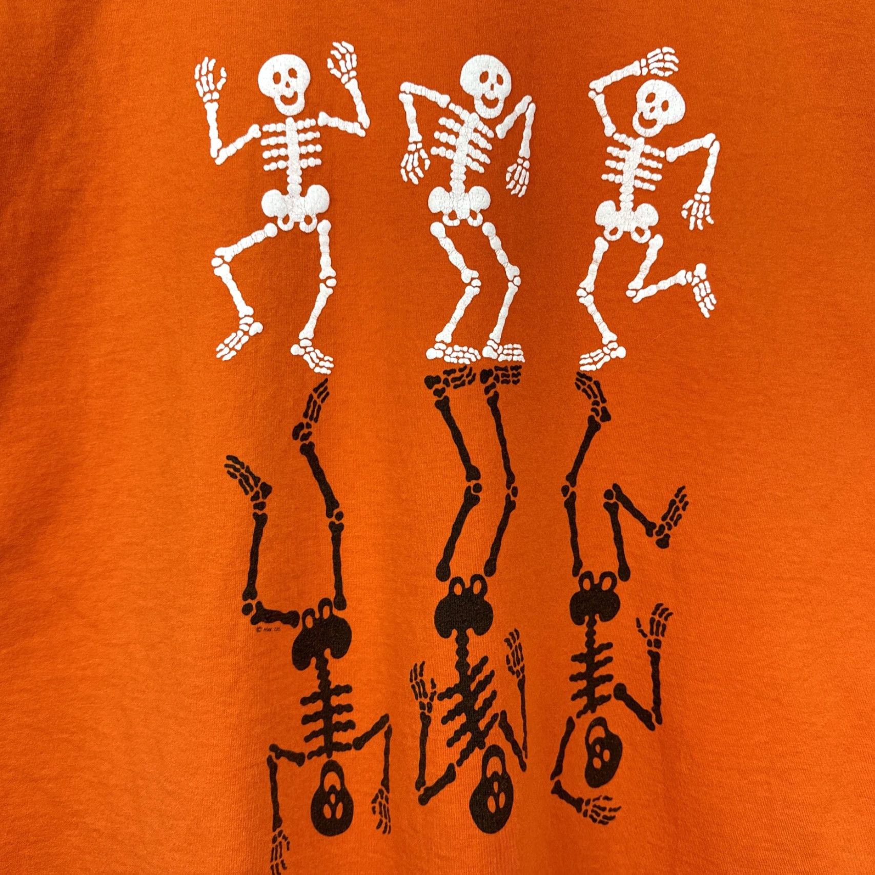 Fruit Of The Loom VINTAGE Fruit of the Loom T-Shirt Adult Men 90s Halloween Orange XL Cotton Blend Graphic Print Skeleton Dancing Crew Neck Short Sleeve Mens Size US XL / EU 56 / 4 - 2 Thumbnail
