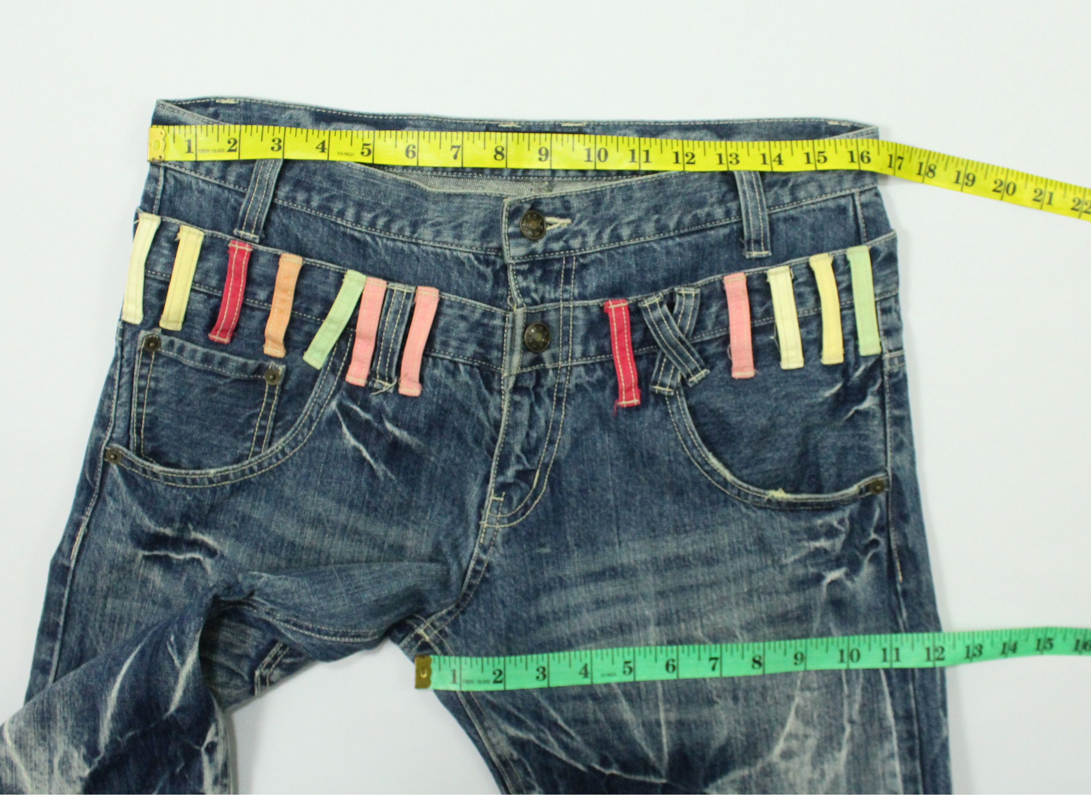 Japanese Brand Double Waist JUNGLE STORM Denim Marble Whisker Acid Washed Size US 33 - 22 Thumbnail