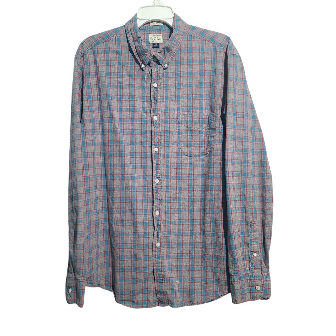 J.Crew J. Crew Gray Blue Windowpane Classic Button Shirt Size XL Size US XL / EU 56 / 4 - 1 Thumbnail