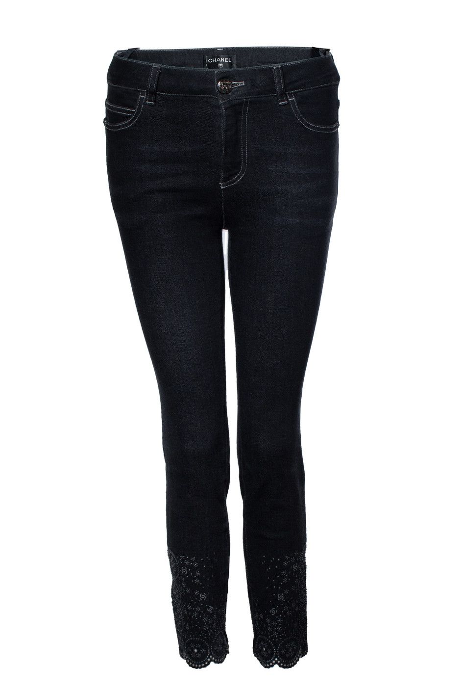 Chanel Chanel, black jeans with floral lasercut print Size 26" / US 2 / IT 38 - 3 Thumbnail