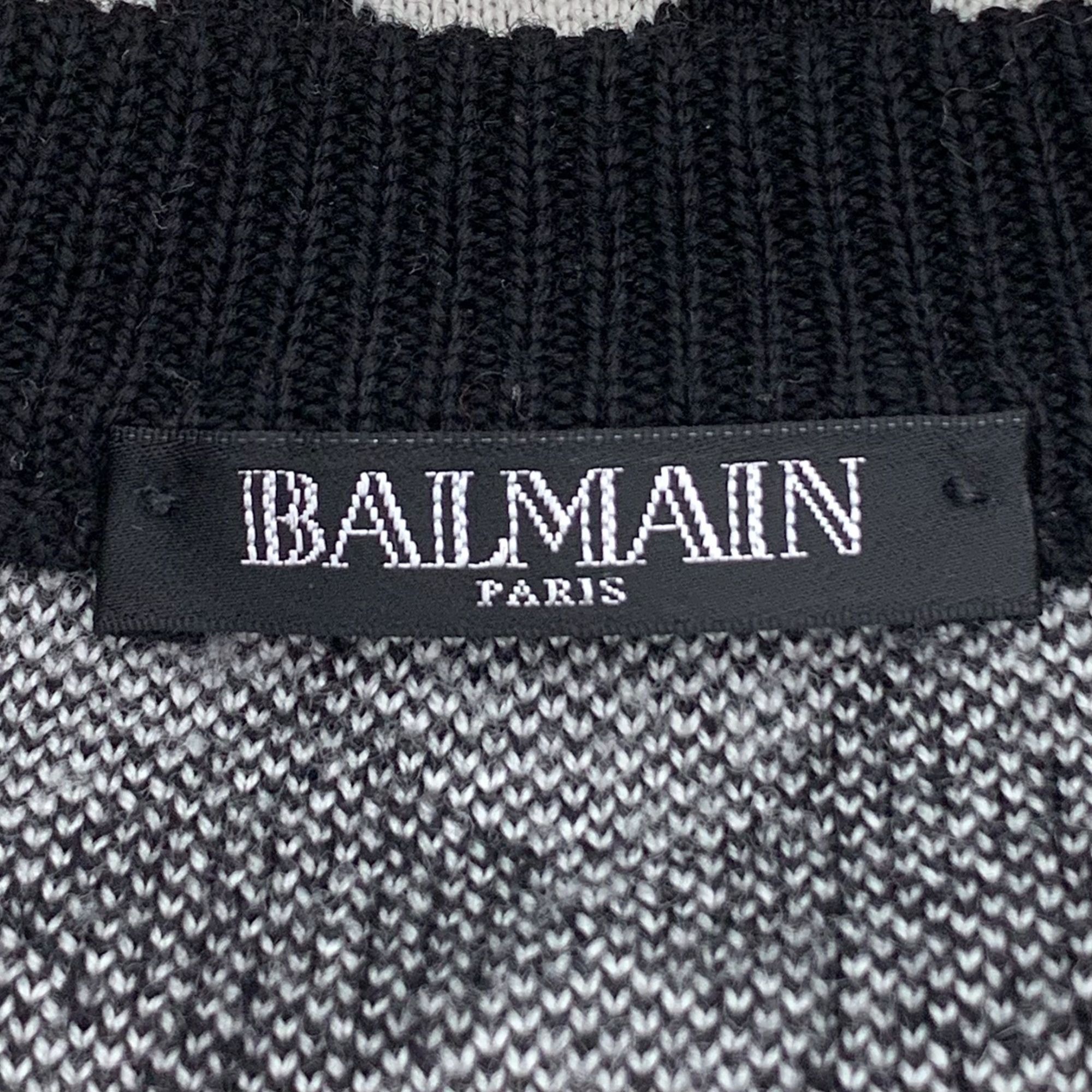 H10195 Balmain Black & White Checkered Wool Sweater