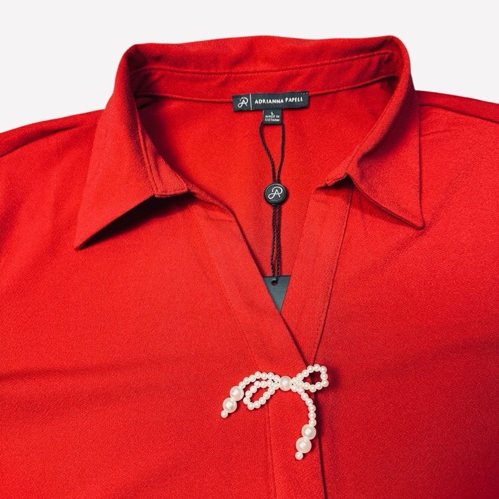 Adrianna Papell NWT New $79 Adrianna Papell 3/4 Sleeve Pearly Bow Red Blous Size L / US 10 / IT 46 - 3 Thumbnail