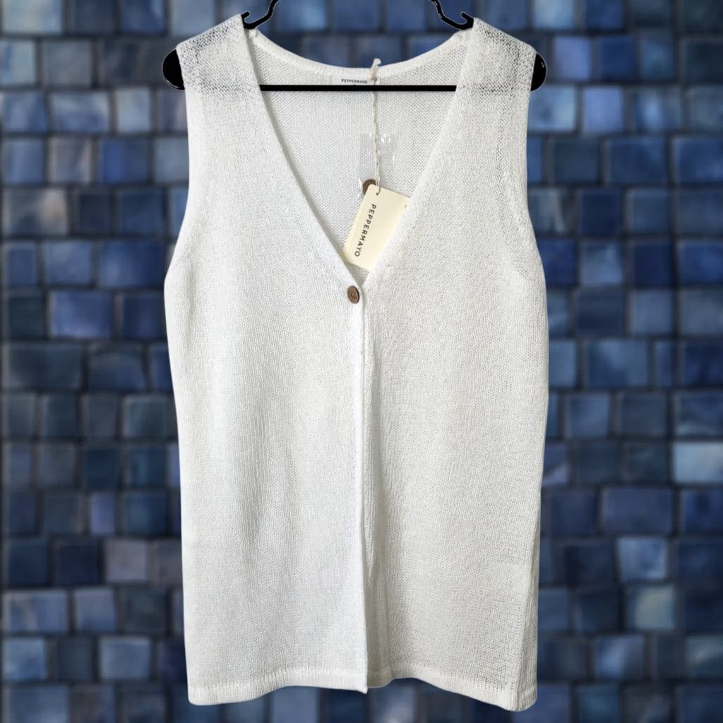 Vintage Peppermayo Womens M White Knit Top Sleeveless One Button Cardigan Capri Glow Size M / US 6-8 / IT 42-44 - 1 Thumbnail