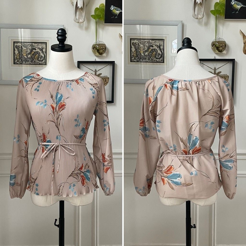 Vintage Vintage 70s Plaza Petites Top Blouse Pleated Floral Balloon Size M / US 6-8 / IT 42-44 - 1 Thumbnail