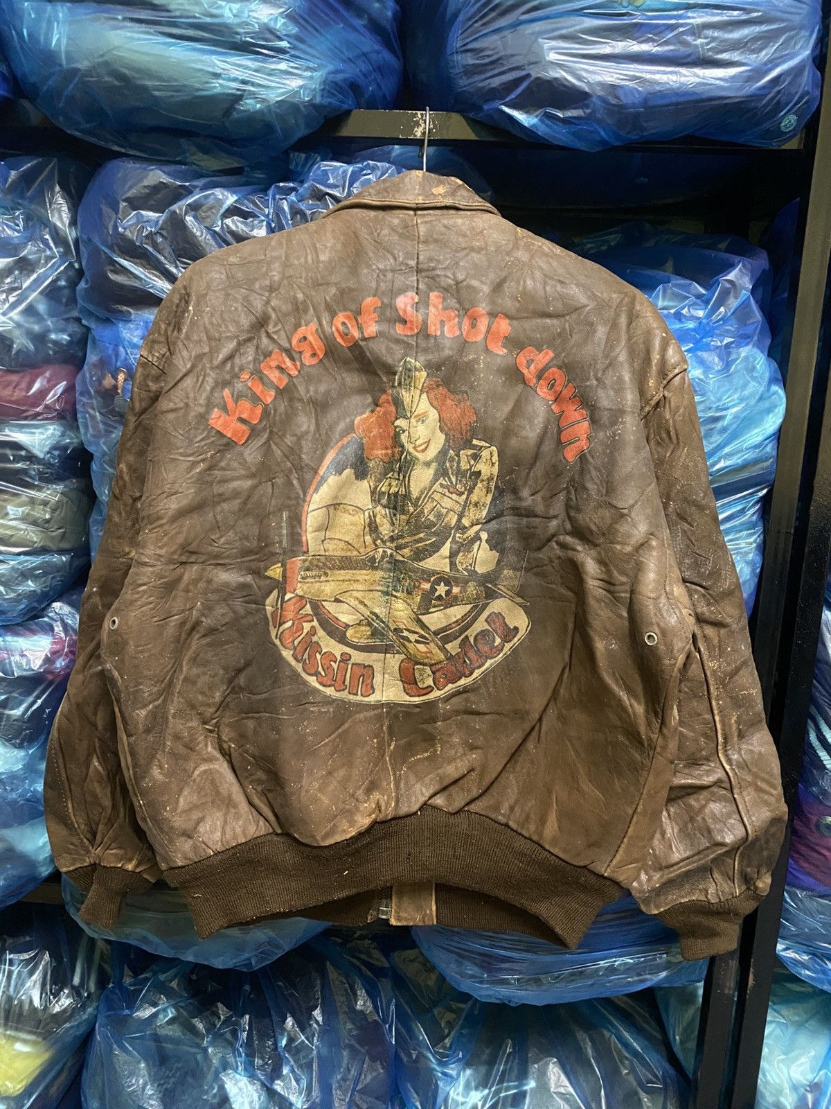 Other Vintage “King of Shot Down” Bomber Leather Jacket Aircraft Size US L / EU 52-54 / 3 - 3 Thumbnail