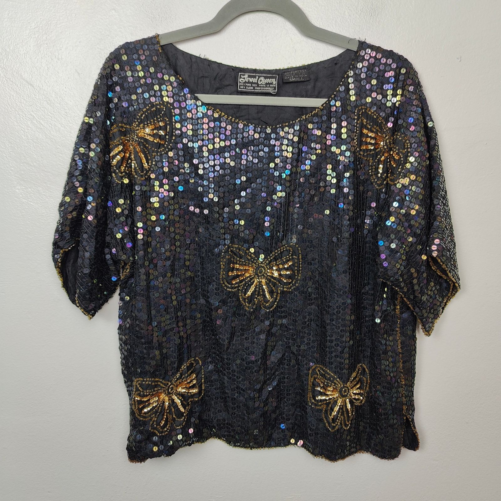Other Vintage Jewel Queen Beaded Top Womens Small Black Sequin Size S / US 4 / IT 40 - 1 Thumbnail