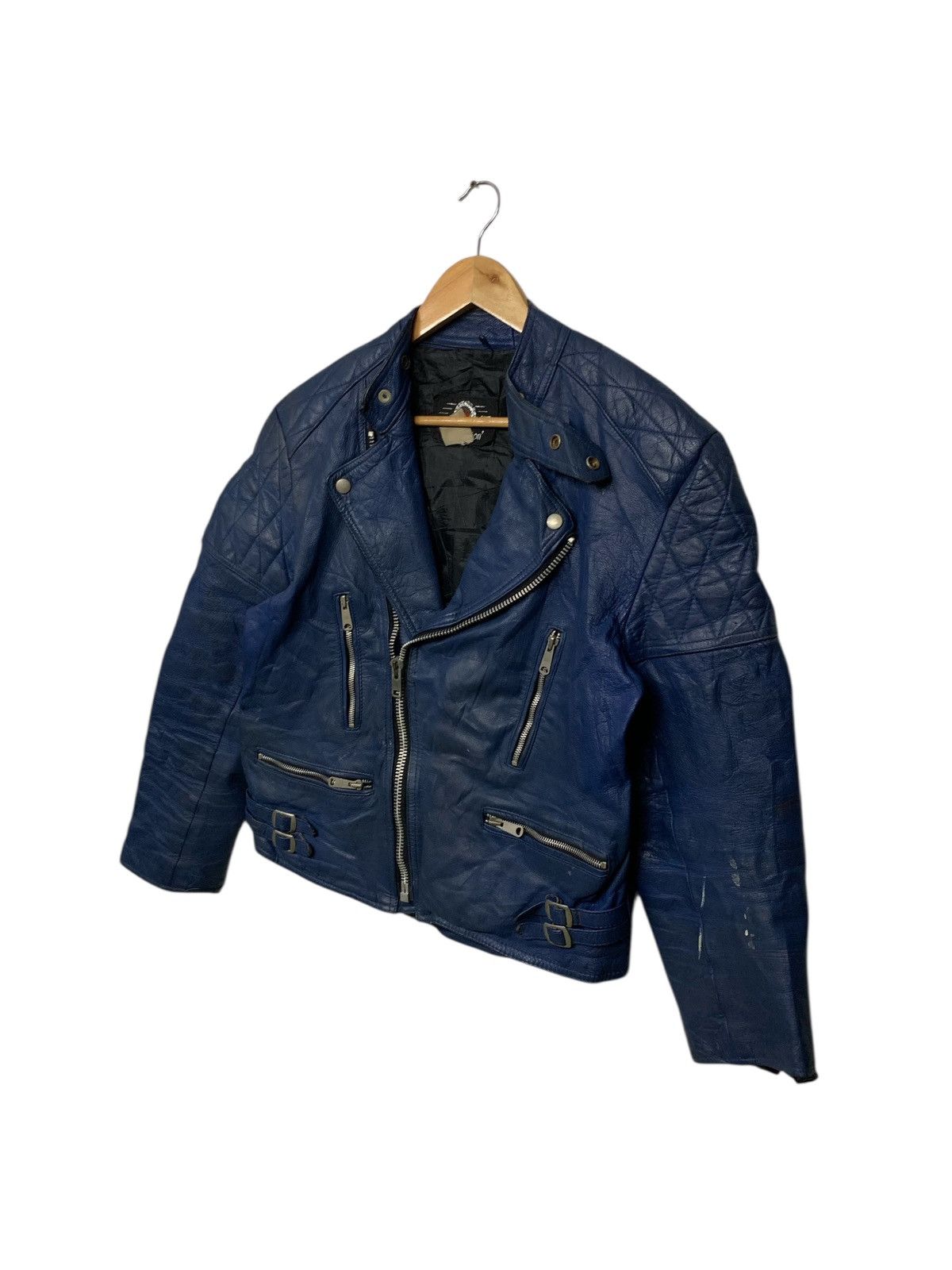 Branded Leather Rare Vintage Waddington Double Collar Blue Leather Jacket Size US M / EU 48-50 / 2 - 2 Thumbnail