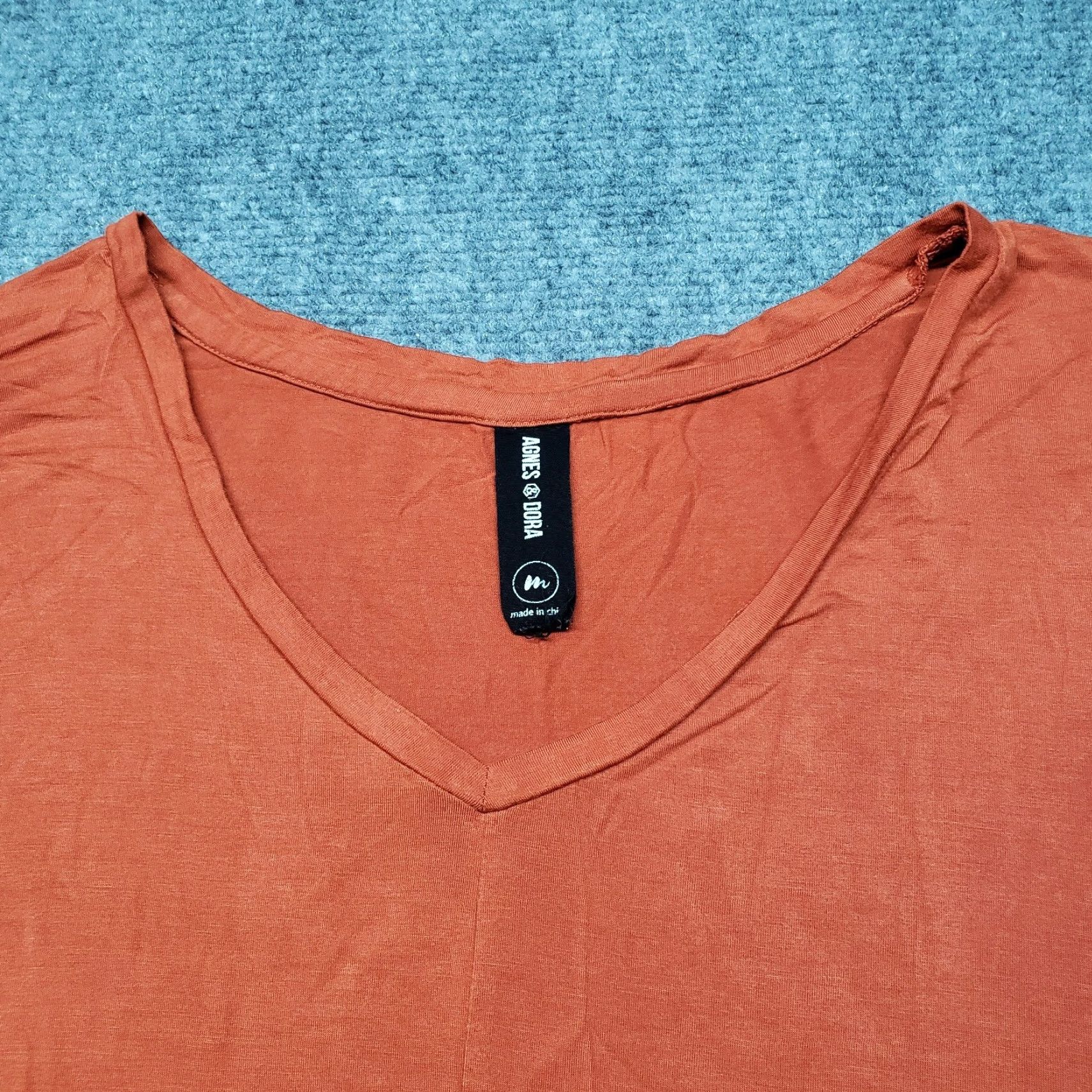 Vintage Agnes & Dora Women's Tunic T-Shirt M Orange Solid V-Neck Long Sleeve Pullover Size M / US 6-8 / IT 42-44 - 3 Thumbnail