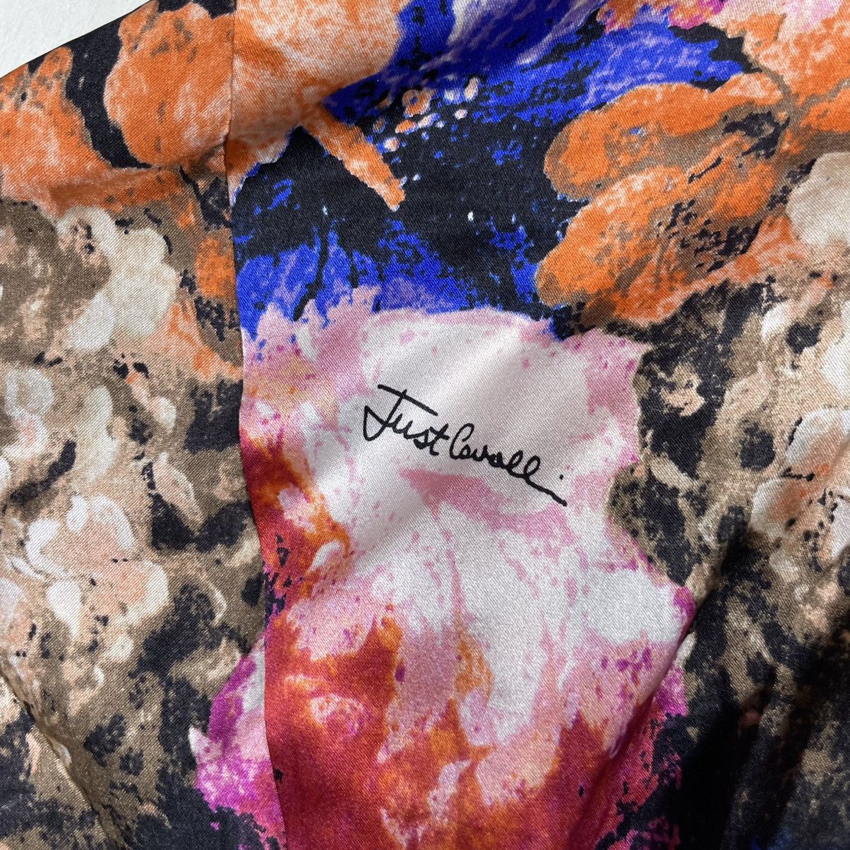 Roberto Cavalli Just Cavalli Multicolor Silk Satin Floral Print Size M / US 6-8 / IT 42-44 - 8 Thumbnail