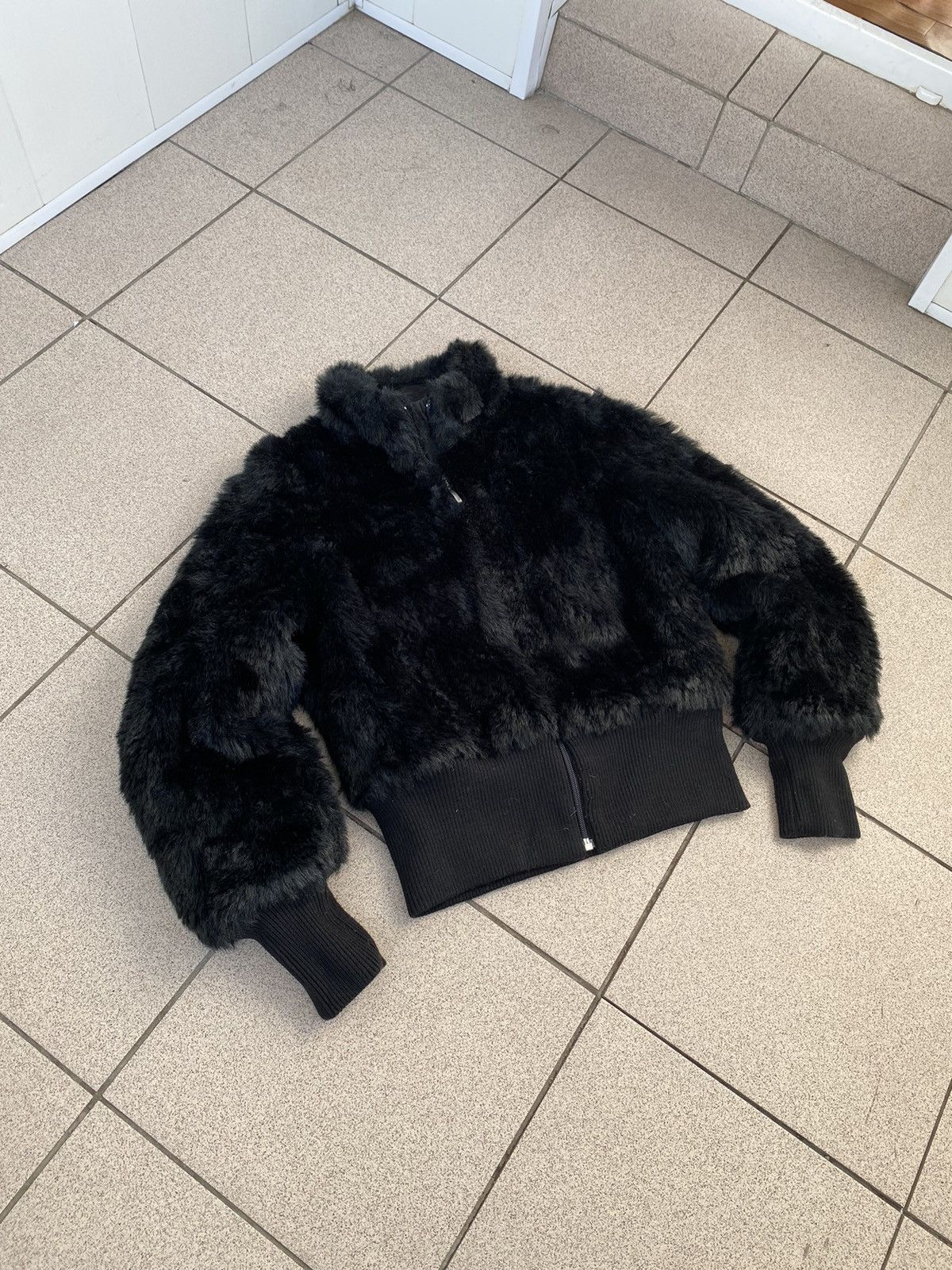 image of Archival Clothing x Mink Fur Coat Vintage Japanese Fur Bomber Archive Cropped Jacket Y2K in Black (