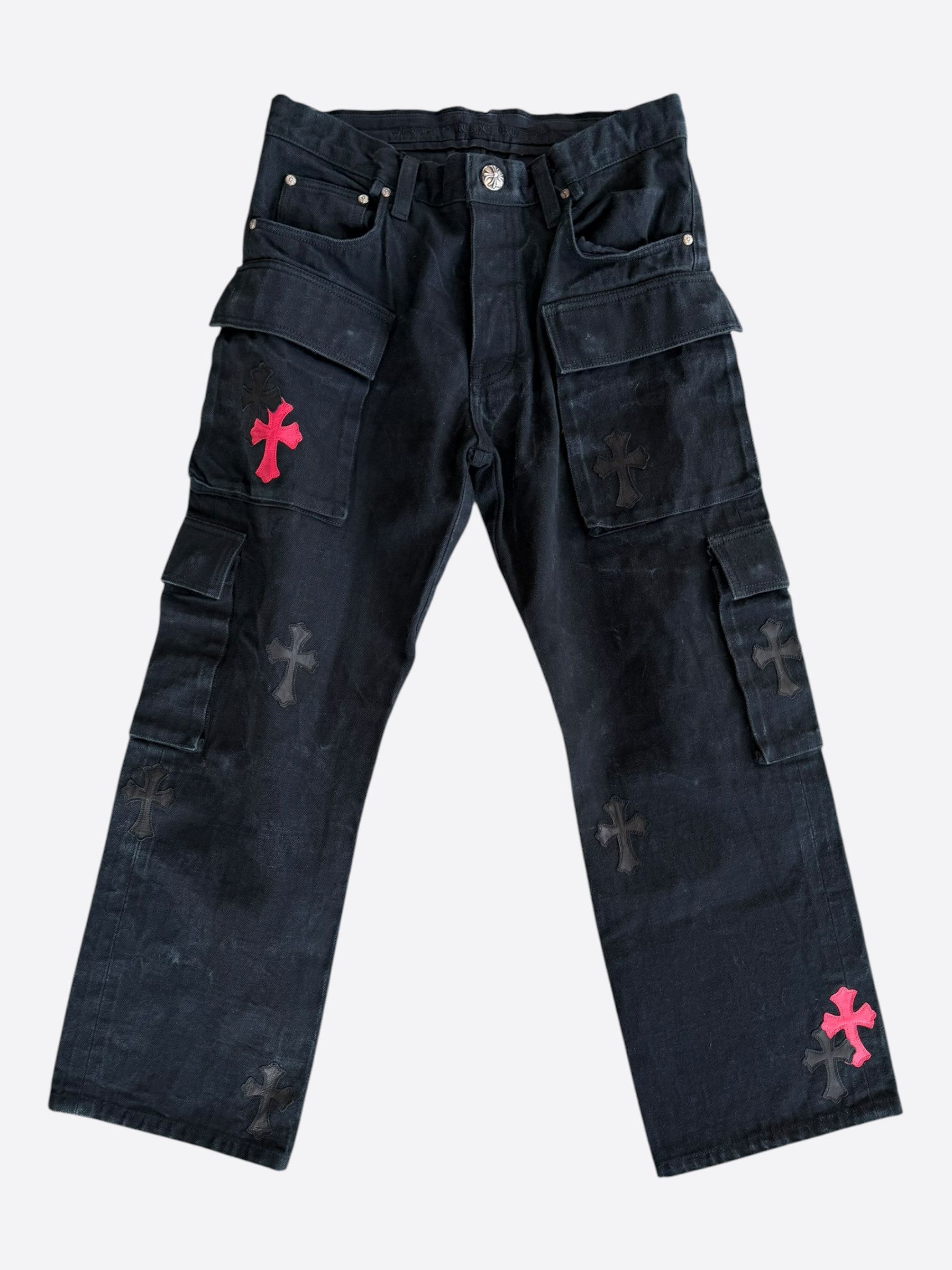 Chrome Hearts Chrome Hearts Black & Red Cross Patch Cargo Pants Size US 33 - 1 Thumbnail