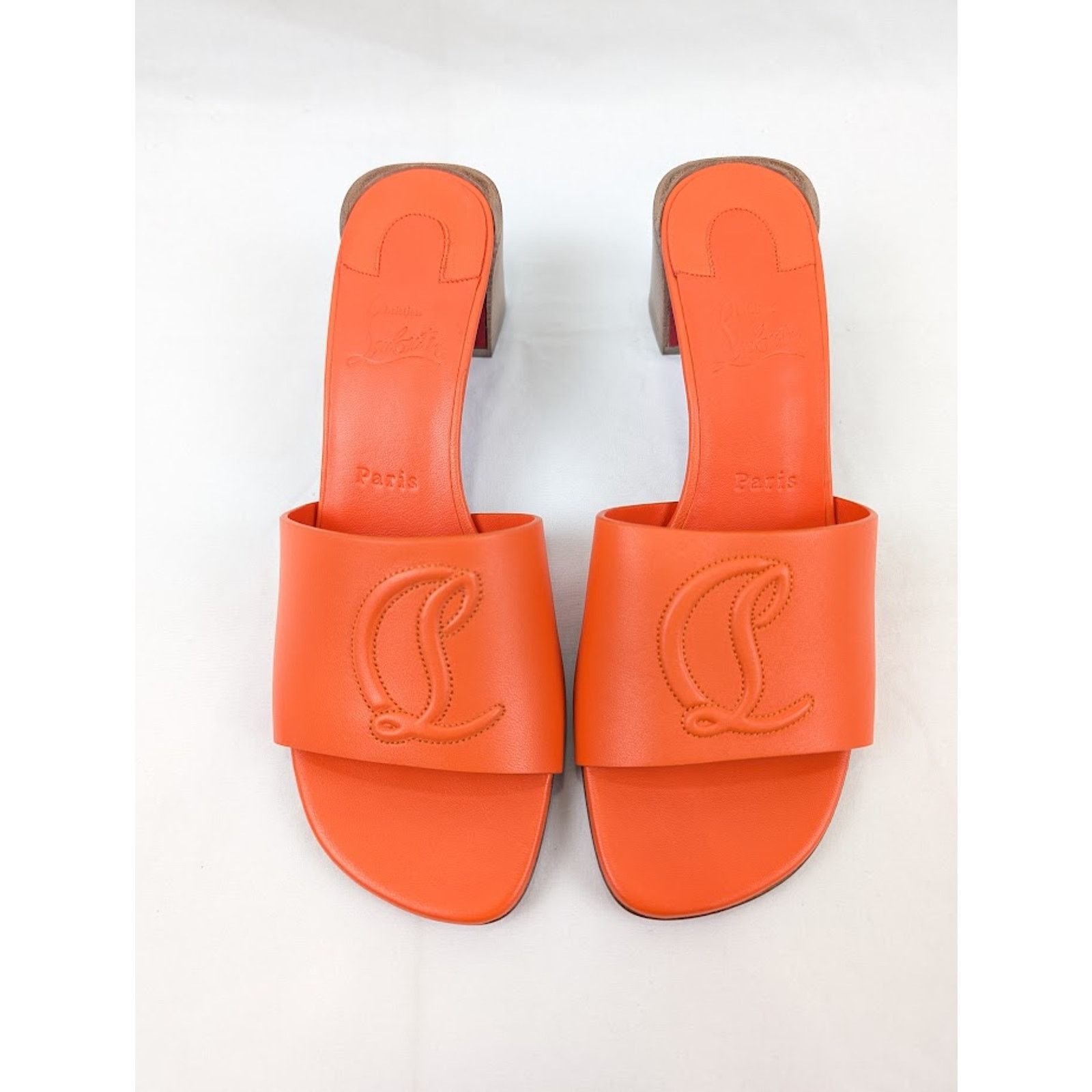Christian Louboutin o1rshd1 Nappa Heel Mule in Vitamine/Lin Vitamine Size US 8 / IT 38 - 12 Thumbnail