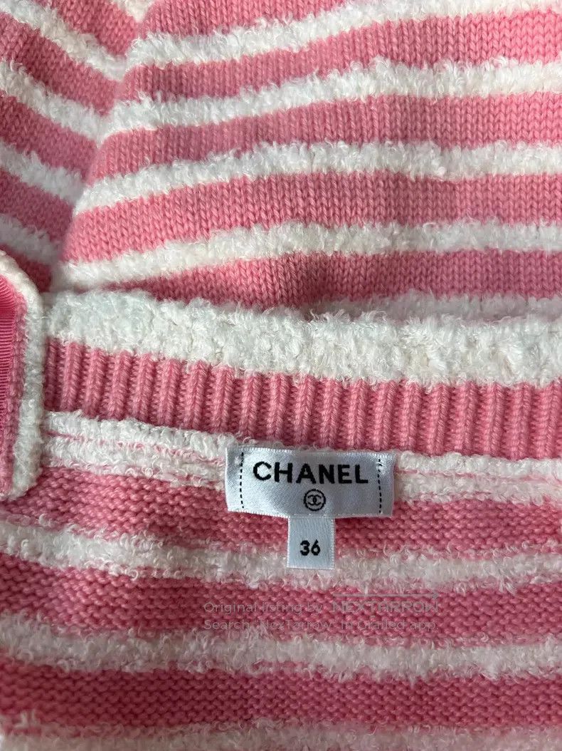 Chanel Chanel 20S pink and white striped two-pocket cashmere knit Size XS / US 0-2 / IT 36-38 - 4 Thumbnail
