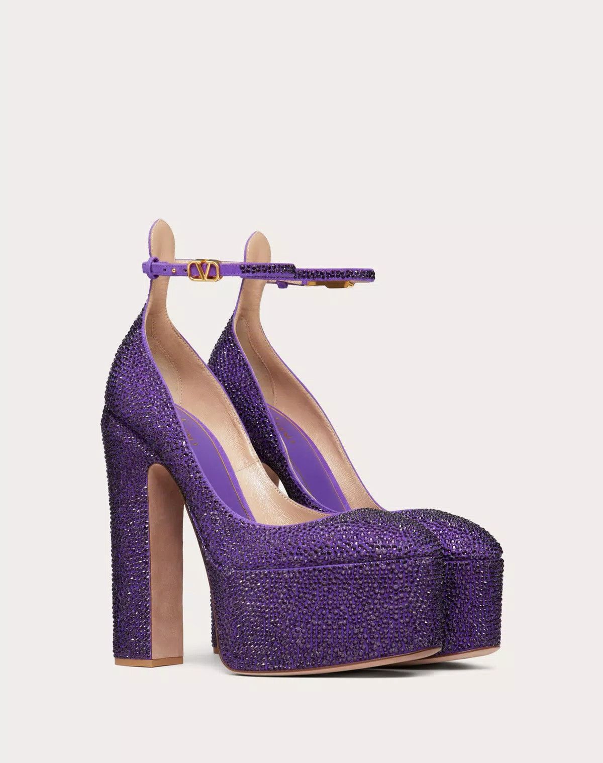 Valentino o1s1wg111125 Tan-Go Pumps Sandals With Crystals in Purple Size US 6.5 / IT 36.5 - 2 Thumbnail