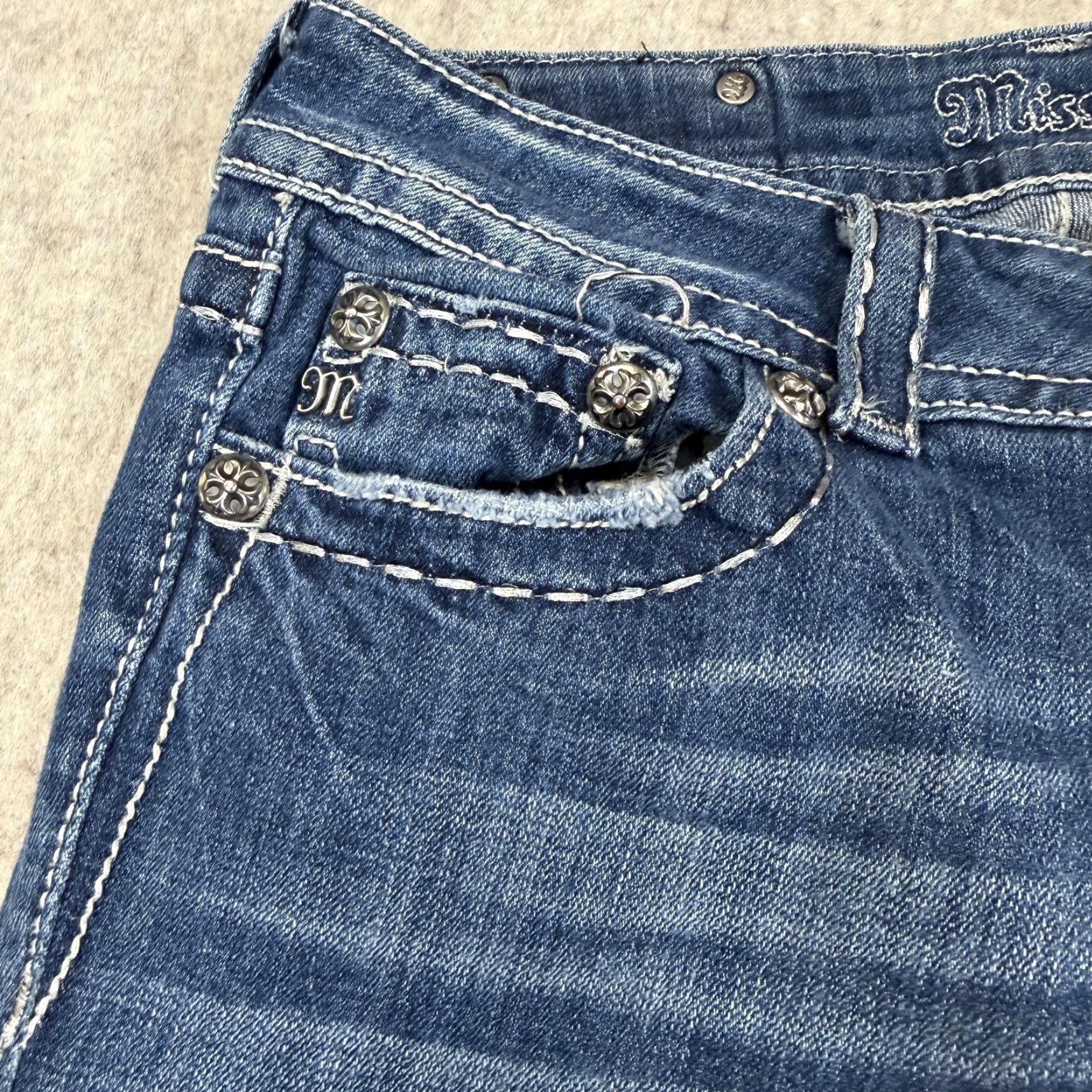 Miss Me Miss Me Jeans Womens 30 Blue Skinny Embellished Rhinestone Flap Pockets JP6003S Size 30" / US 8 / IT 44 - 3 Thumbnail