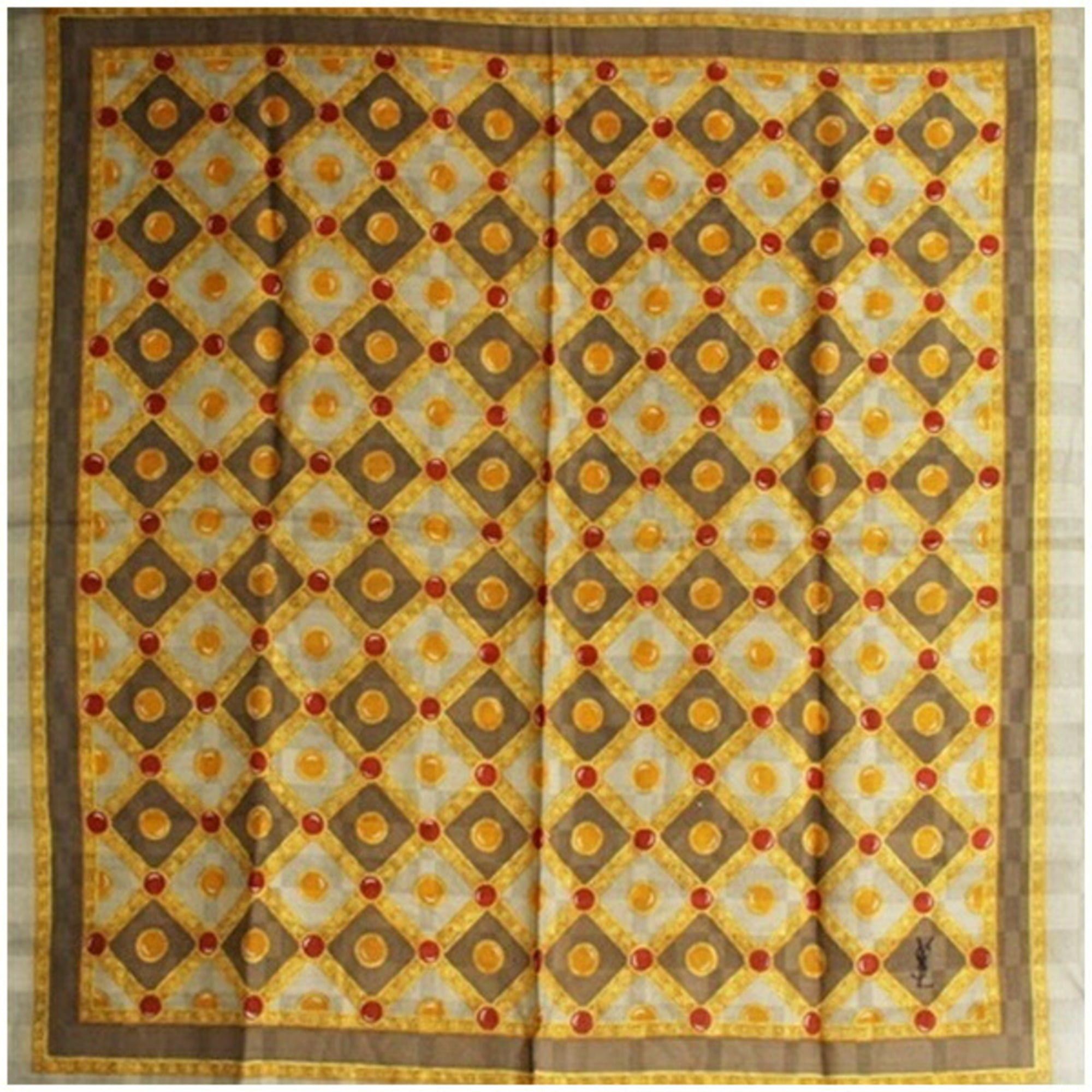 Yves Saint Laurent Yves Saint Laurent Wool Silk Large Scarf Stole Muffler Khaki x Mustard Red YVES SAINT LAURENT Women's Size ONE SIZE - 1 Thumbnail